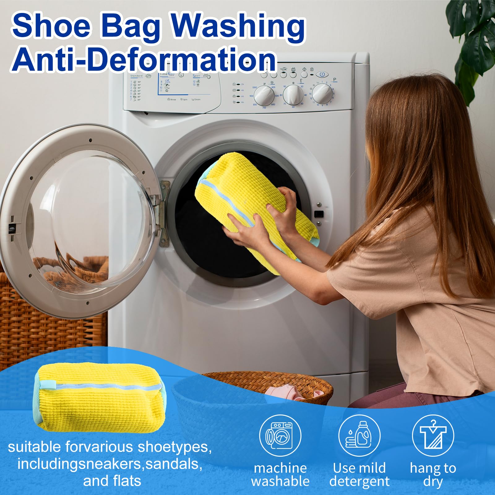 Leyrens Schoenentas Wasmachine Schoenenwaszak, Herbruikbare Sneaker Waszak, Waszak Schoenen met 360 Graden Reinigingspluis en Ritssluiting, Beschermt Zowel Schoenen als Wasmachine