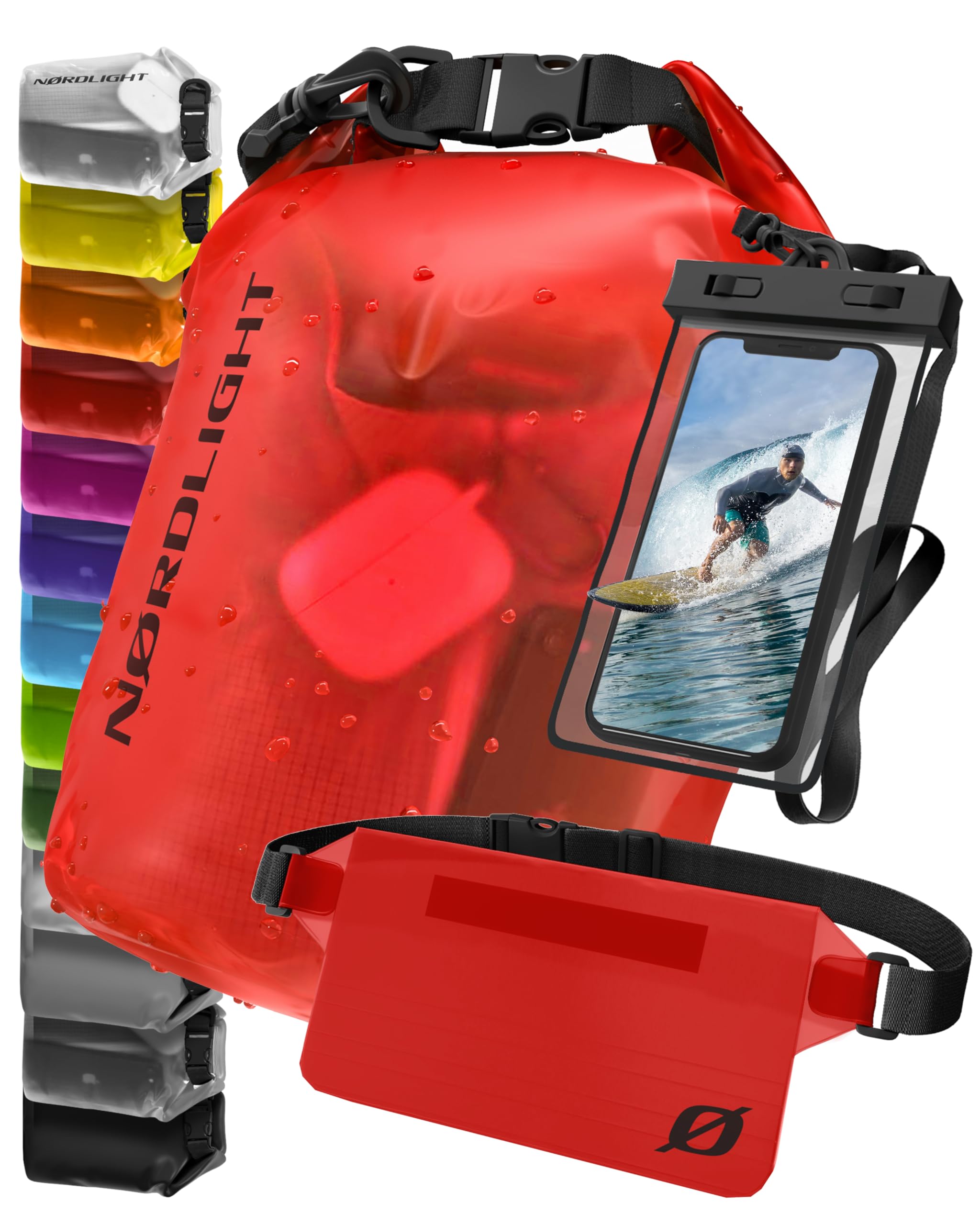 Nordlight Dry Bag Sacca Impermeabile - Zaino Impermeabile da 2l, 5l, 10l, 15, 20l, 30l, Sacca Stagna Borsa Impermeabile con Chiusura a Rotolo, Custodia Impermeabile per Cellulare e Marsupio