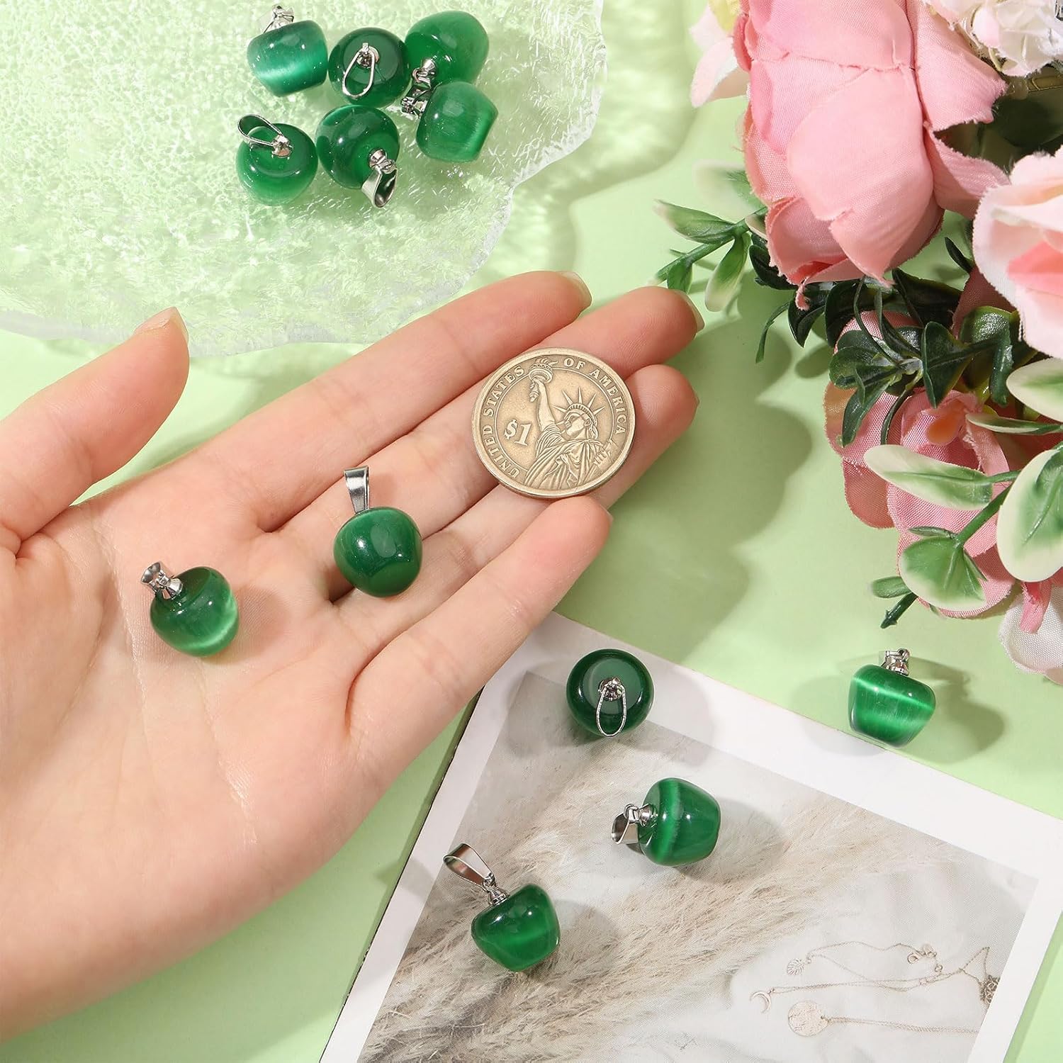 CHGCRAFT 12 Pcs Apple Gemstone Charm Pendant with Iron Hanging Loops Crystal Fruit Charms for Bracelet Necklace Earrings Jewelry Making - Image 3