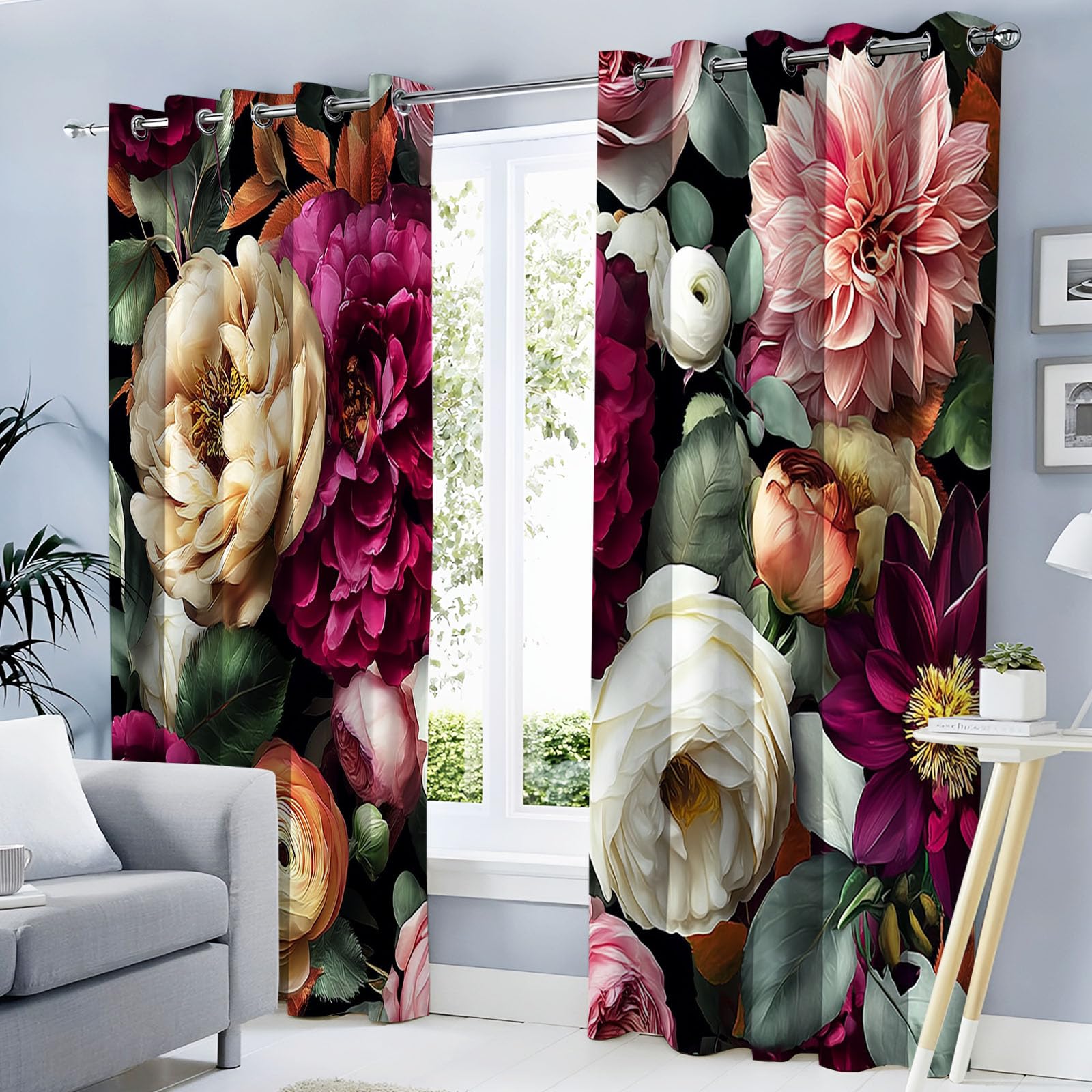 Rideaux occultants thermiques motif fleurs 3D isolant pour le salon