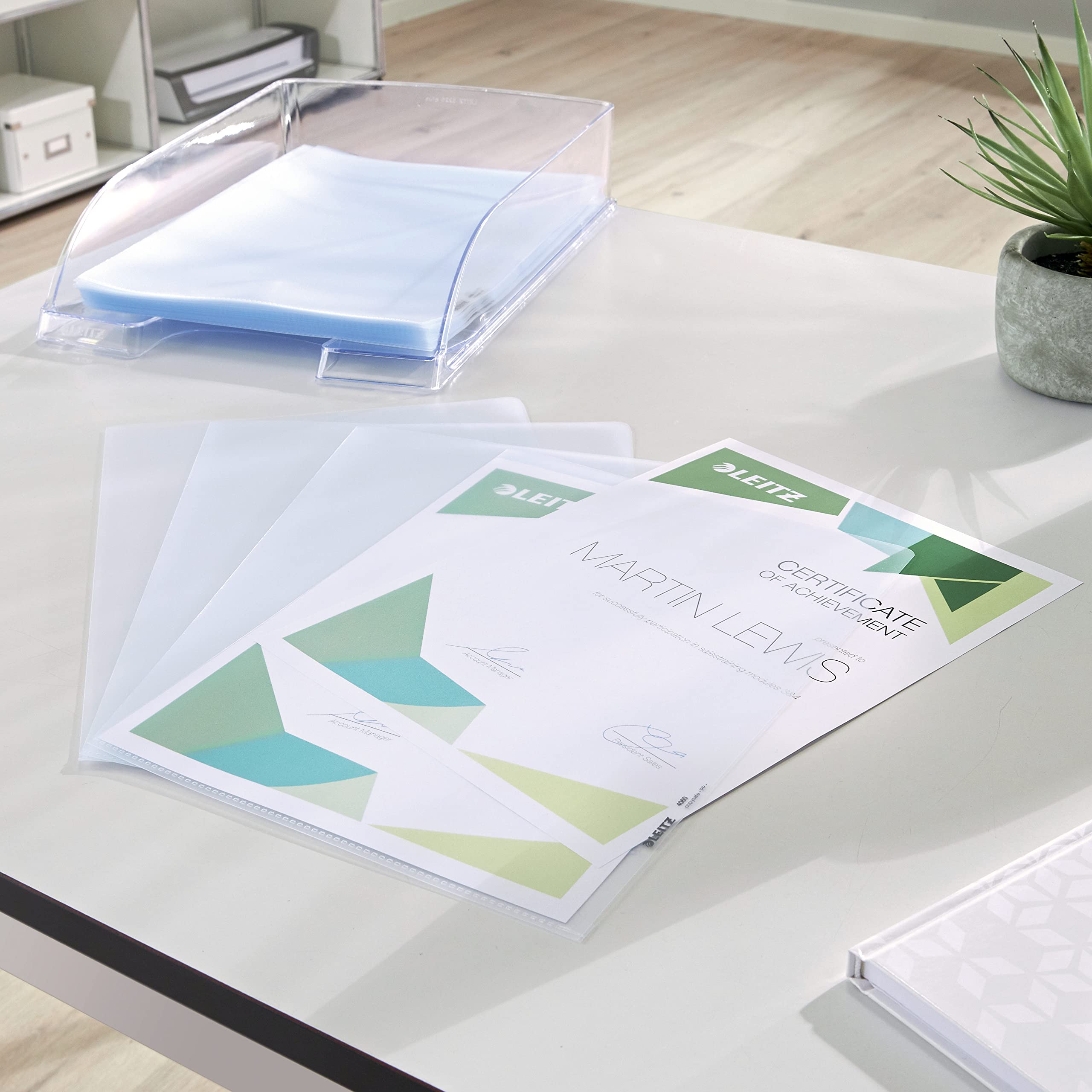 Esselte-Leitz - Funda para documentos (A4, polipropileno, granulada), transparente