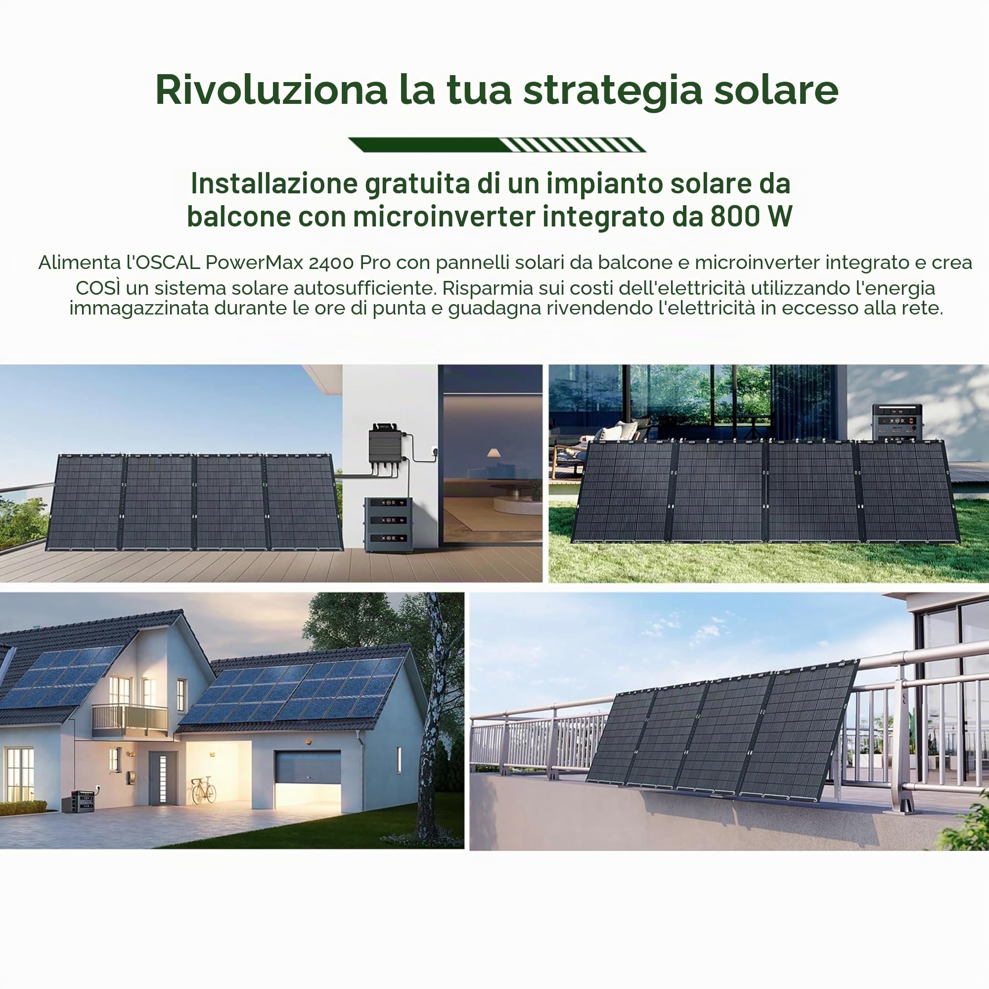 OSCAL PowerStation PowerMax 2400 Pro, generatore solare portatile, 2400 W (punta 4800 W), batteria LiFePO4 2016 Wh, completamente carica, 1,45 ore con altoparlanti stereo HD per campeggio all'aperto