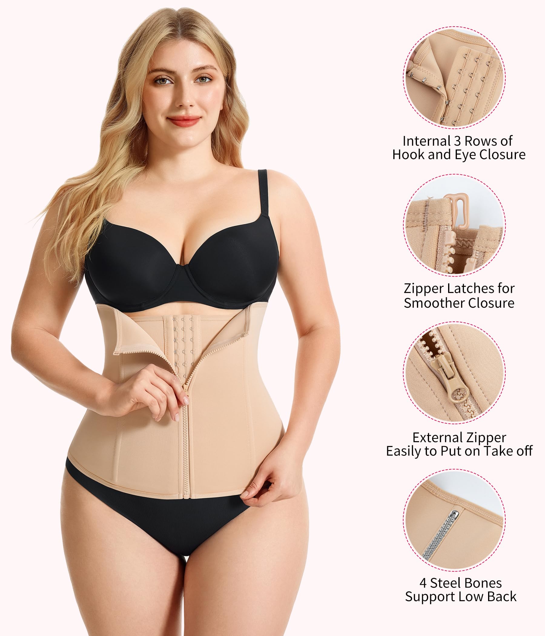 Gotoly Entrenador de cintura para mujer, corsé con cremallera, faja moldeadora para control de abdomen, faja de entrenamiento