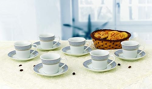 Miniatura 4 de World Gifts Juego de tazas y platillos para capuchino, café con leche, café moca, dorado y azul, 2 onzas, juego de 6