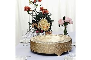 TABLECLOTHSFACTORY 18" Round Gold Embossed Metal Cake Plateau Stand Riser Wedding Dessert Display Plate