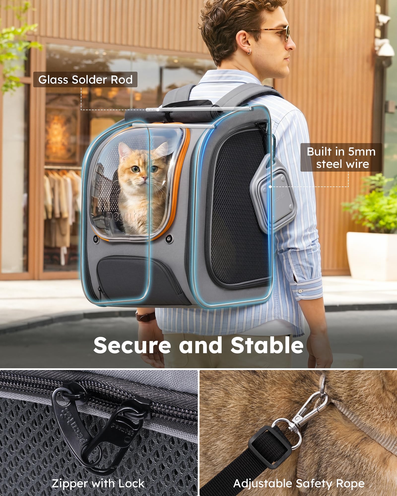 pecute Katzenrucksack Bubble Haustier Rucksack mit Netzfenster, Tragbare und Faltbare Katzentasche, Atmungsaktive und Leichte Hundetasche für Hunde Katzen Haustiere, Grau auf Grau Kombiniert
