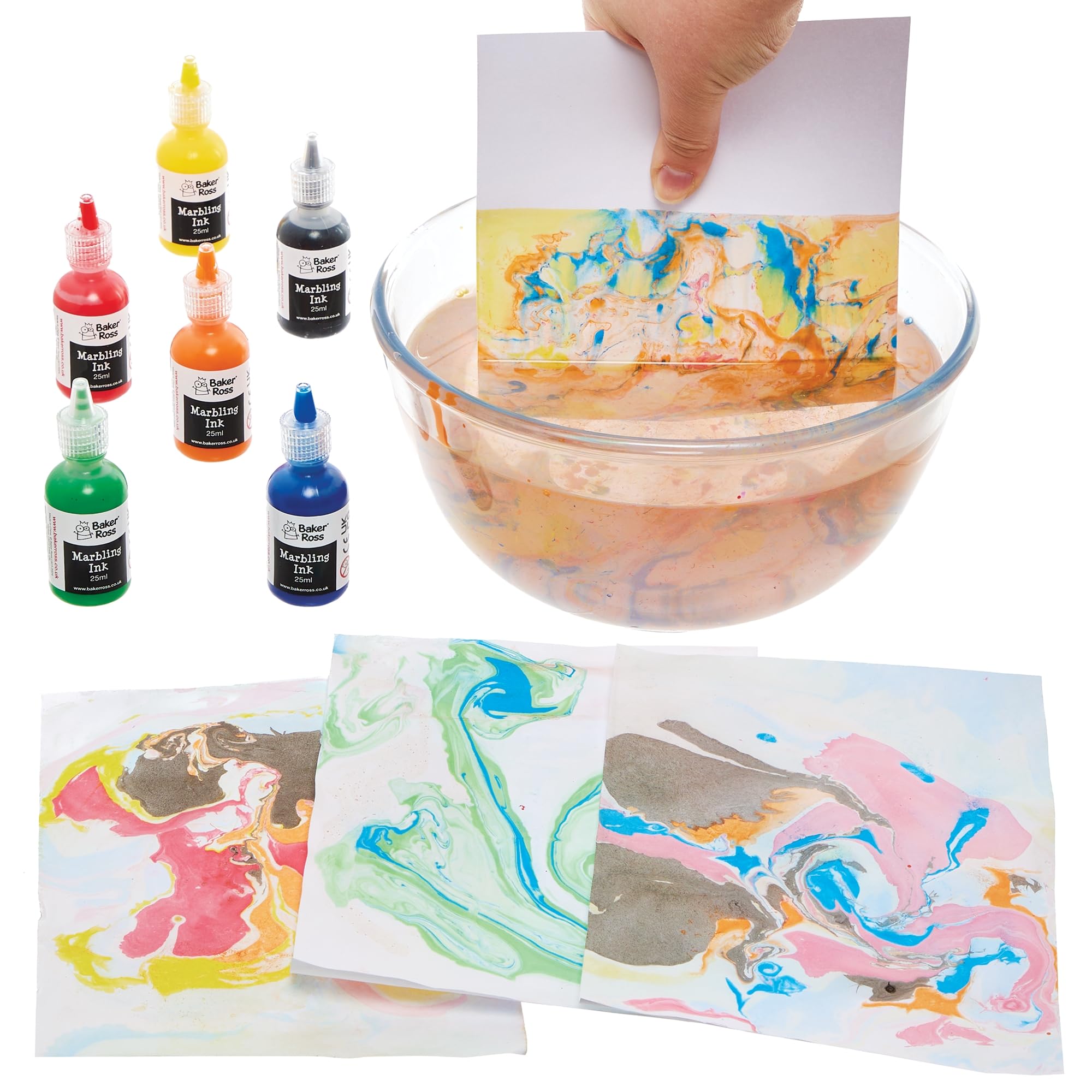 Baker Ross FN471 Marbling Inks Bumper Pack - Pack of 6, Water Marbling Arts and Crafts, Pattern Making for Kids