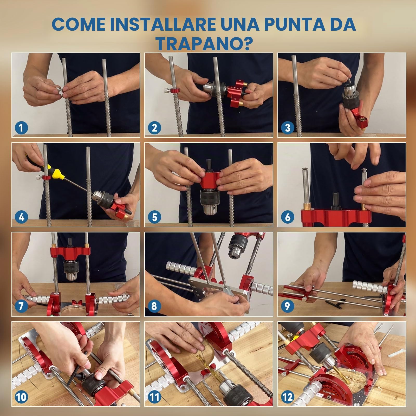 Guida per trapano multi angolo, supporto portatile di precisione con mandrino di centraggio per trapano base guida per trapano elettrico da 1,5-13 mm, guida per trapano angolare da 0° a 60°, maschera