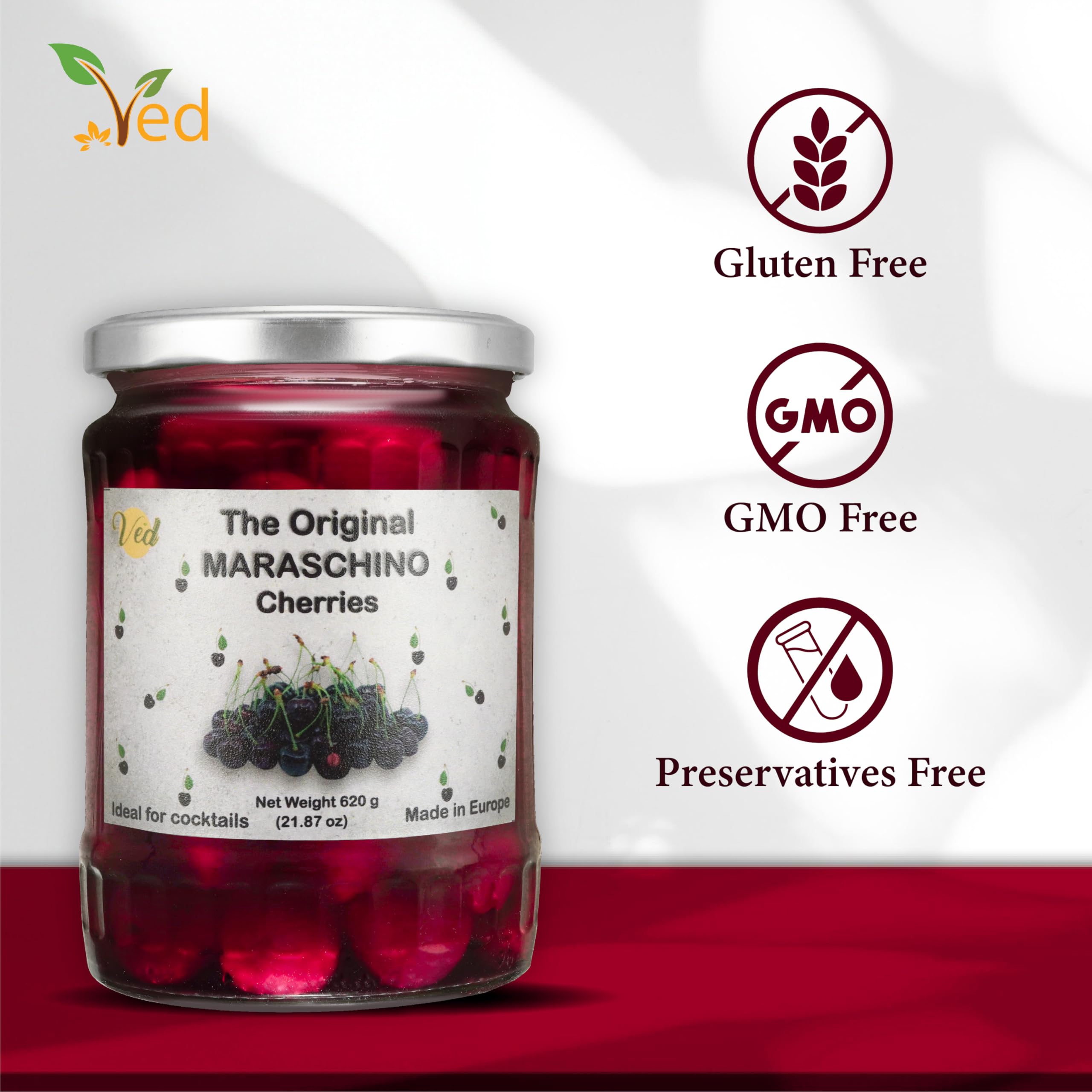 Ved Gourmet Cerezas al Maraschino Originales 620g - Cereza Italiana para Cócteles