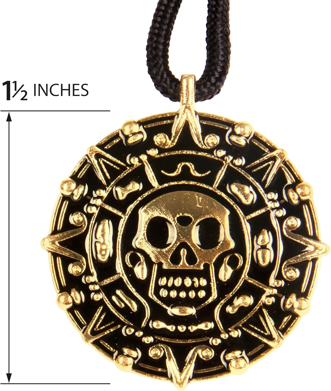 Giraffe Manufacturing Medallion Pirate Skull Necklace Pendant with Black Cord Gold Pirate Accessories Women, Pirates Cosplay Halloween Jewelry for Women & Men Easter Costume Parties & Gifts
