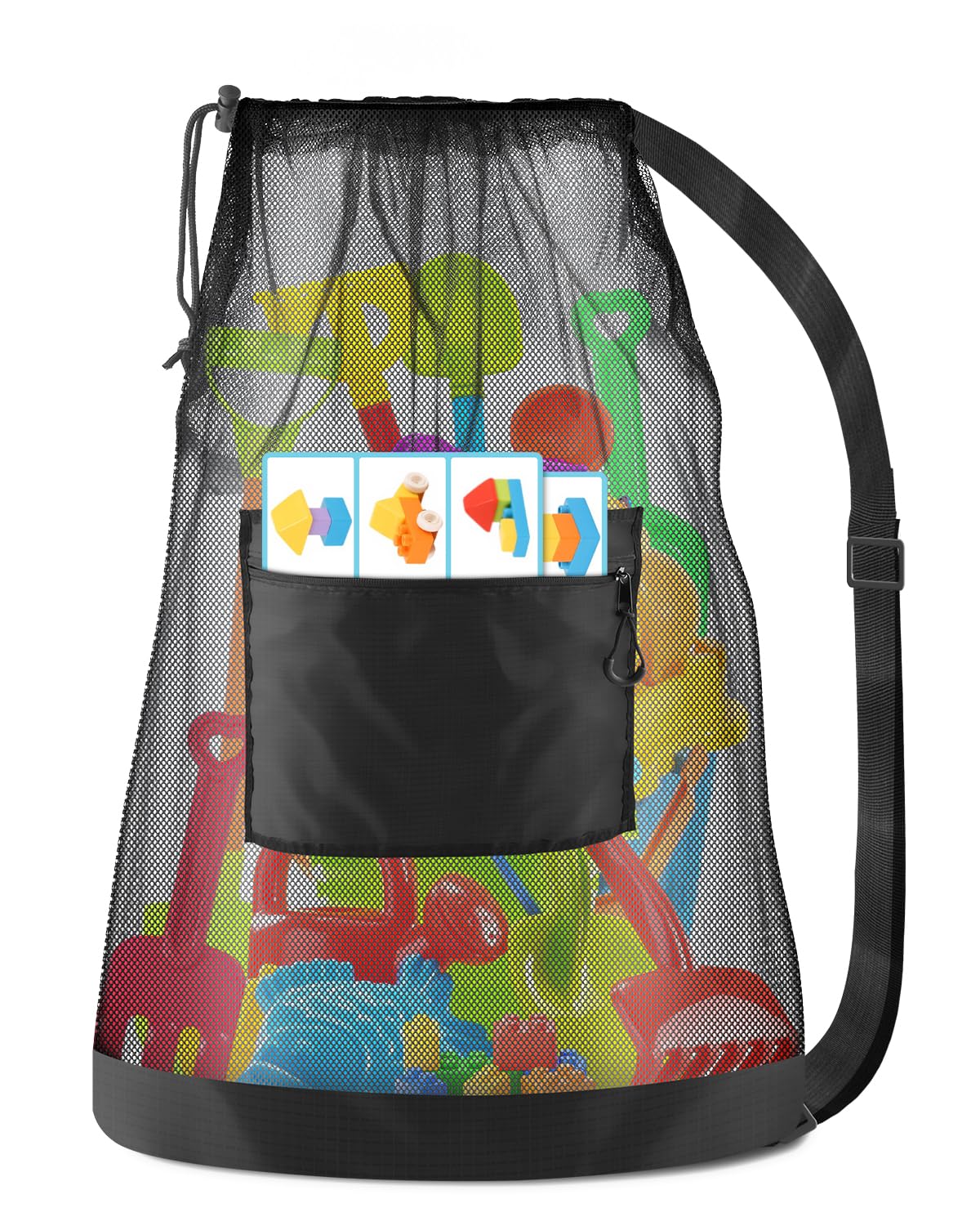 Large Mesh Beach Bag Drawstring Toys Bag, Swim Pool Toys Balls Storage Bags Gym backpack, Beach Toy Shells Organizer