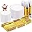 Goodluck 600 Pieces Gold Disposable Plates for 100 Guests, Plastic Plates for Party, Dinnerware Set of 100 Dinner and 100 Dessert Plates, 100 Spoons, 100 Forks, 100 Knives, 100 Cups