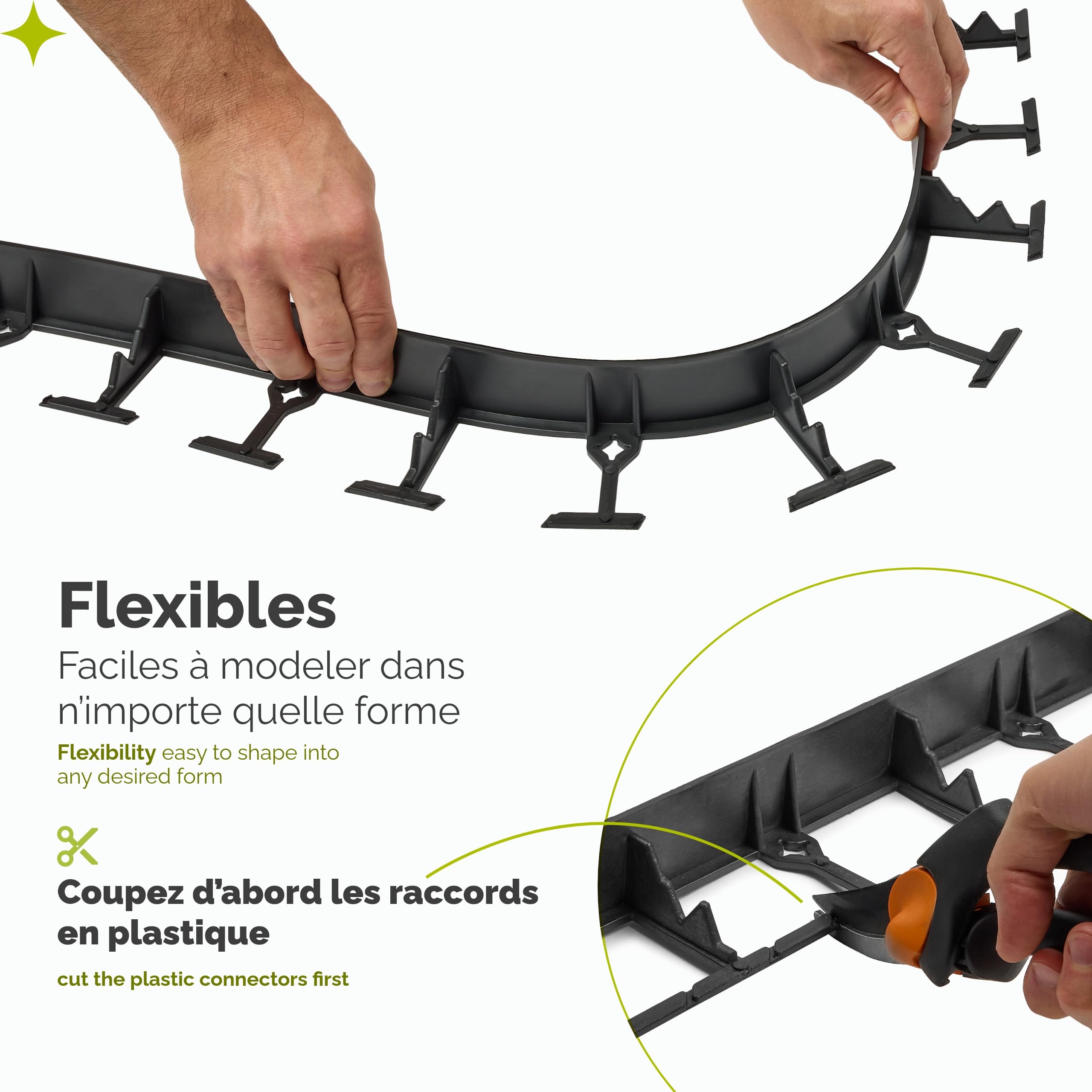 Garronda Bordure de Jardin 24 m, Bordurette Flexible Plastique Noir 5,8 cm avec 100 Piquets, Délimitation Pelouse Massifs Potager, GD-0157
