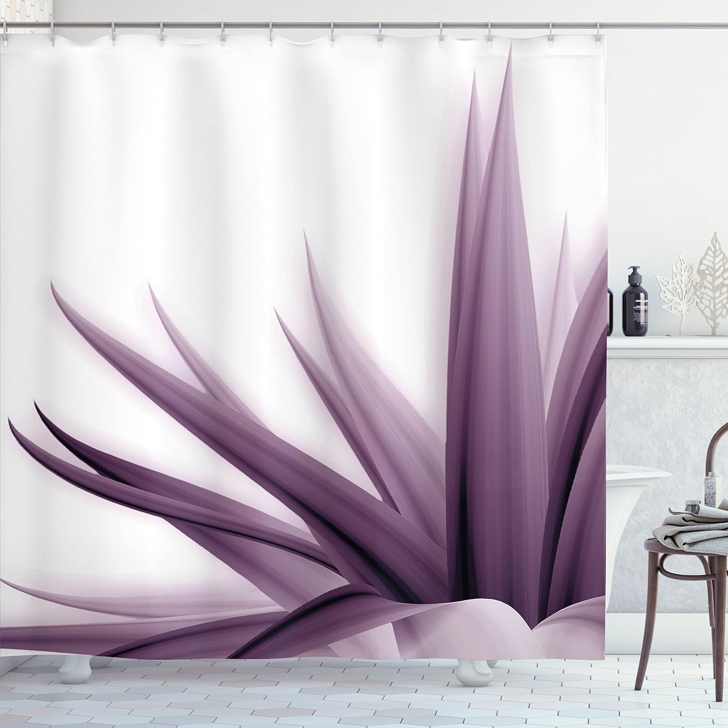Ambesonne Flower Shower Curtain, Ombre Color Change Style Leaves Water Colored Print Calming Details Image, Cloth Fabric Bathroom Decor Set with Hooks, 69" W x 70" L, Eggplant