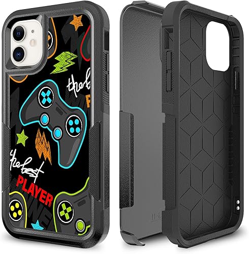 Case for iPhone 11, Gaming Controller Video Game Player Pattern Shock-Absorption Hard PC and Inner Silicone Hybrid Dual Layer Armor Defender Case