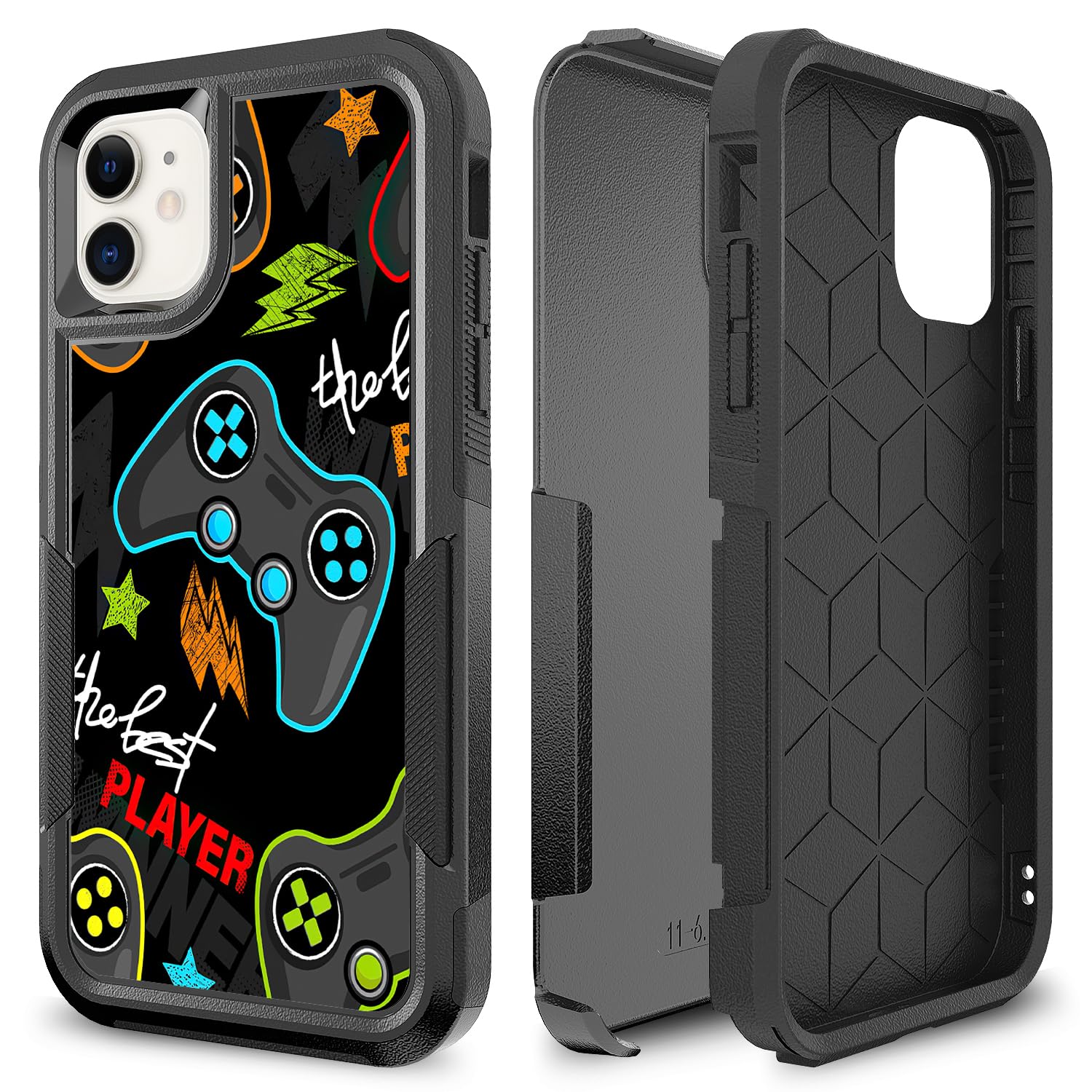 Case for iPhone 11 Gaming Controller Video Game Player Pattern Shock-Absorption Hard PC and Inner Silicone Hybrid Dual