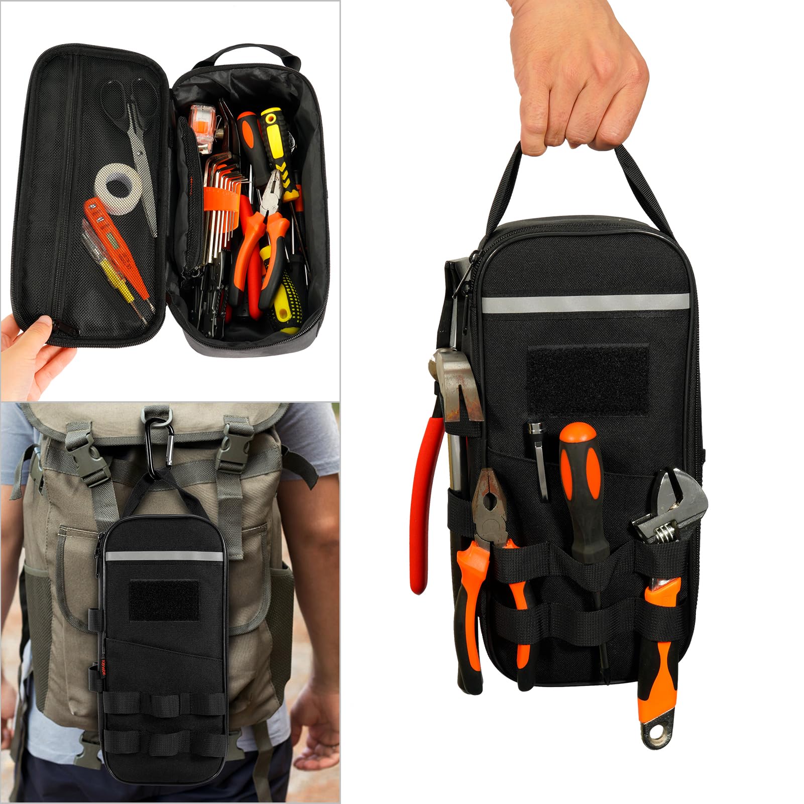 KENOBE Heavy Duty Small Tool Bag with Carabiner, Portable Utility Organizer Case with Handle - Image 4