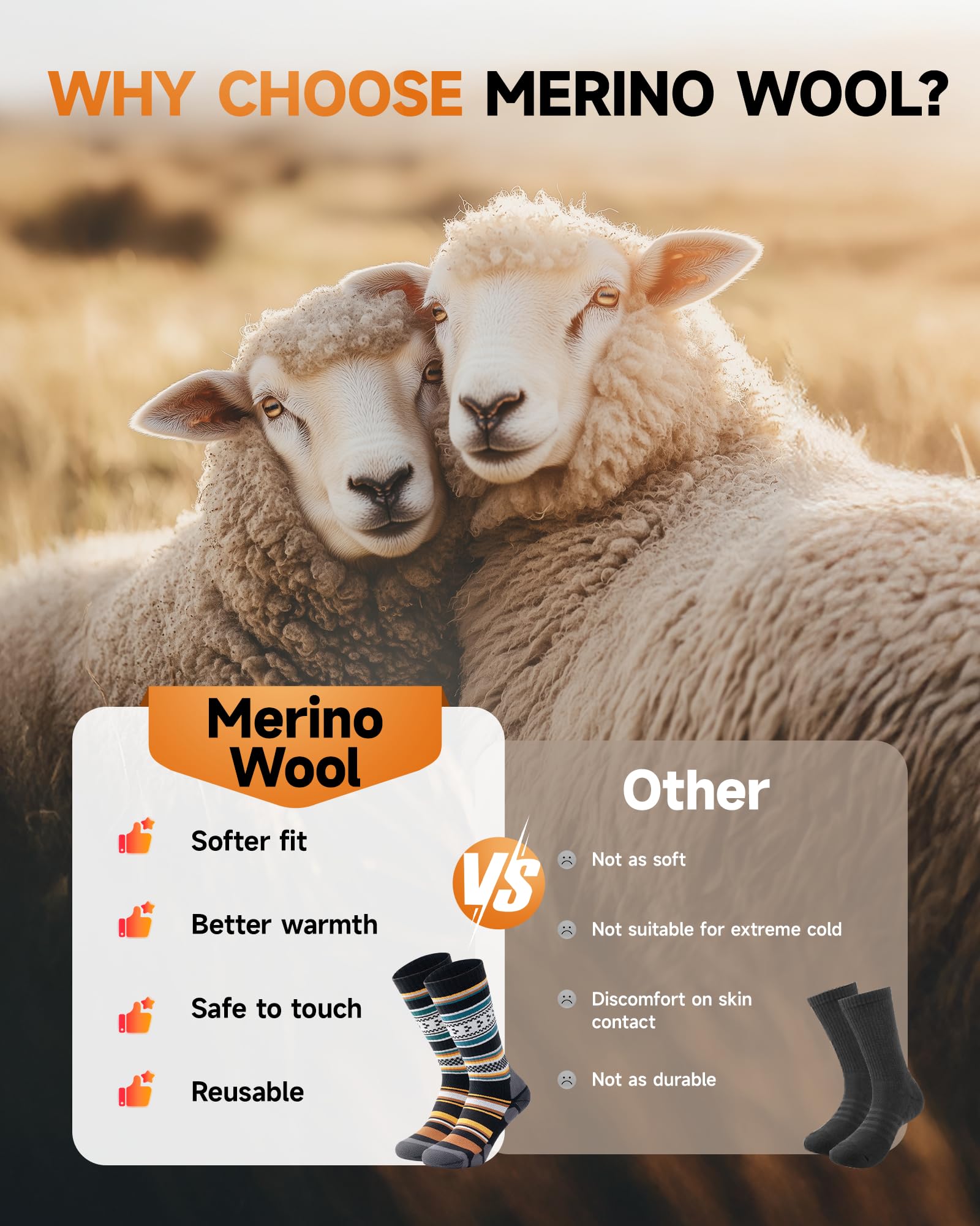 TANSTC Calze Termiche Uomo e Donna in Lana Merino, Calzini Invernali Classici, Traspiranti, Antiscivolo, 35-38 39-42 43-46 47-50, 3 Paia