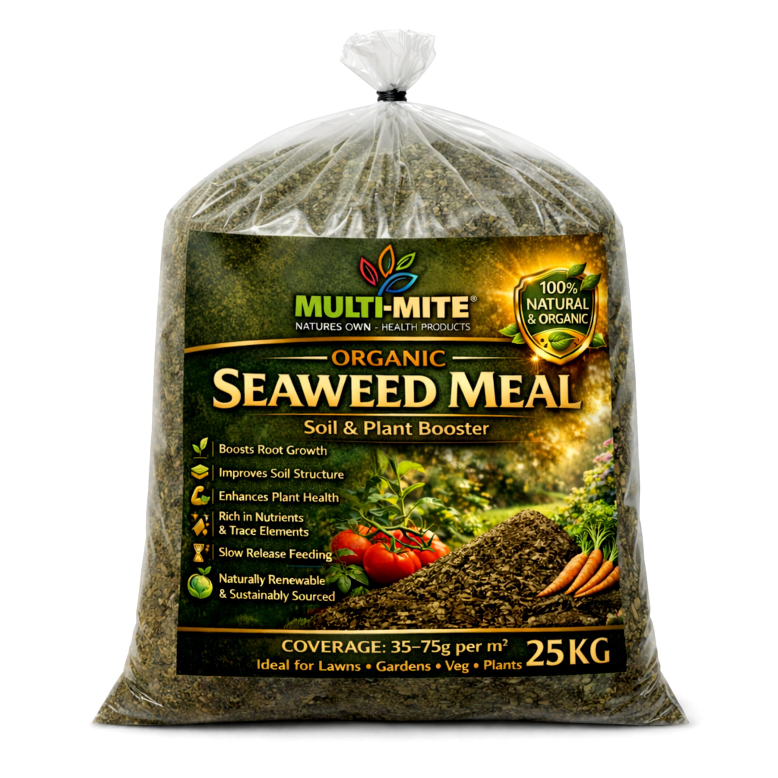 Multi-Mite 25KG Organic Seaweed Meal Fertiliser – Natural Plant Food & Soil Conditioner for Lawns, Gardens & Vegetables – Slow Release, Improves Soil Health & Root Growth (25KG)
