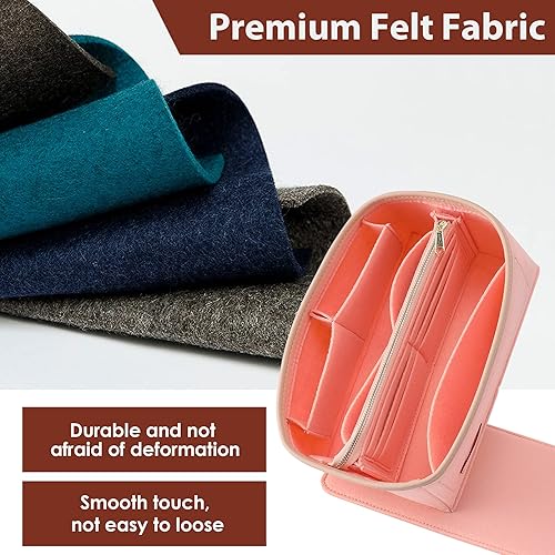 Miniatura 2 de KESOIL Inserto organizador de bolso para bolsos, Fit Speedy 30 Neverfull Felt Tote Insert con Base Shaper Zipper Bag en bolsa (rosa fieltro, grande)