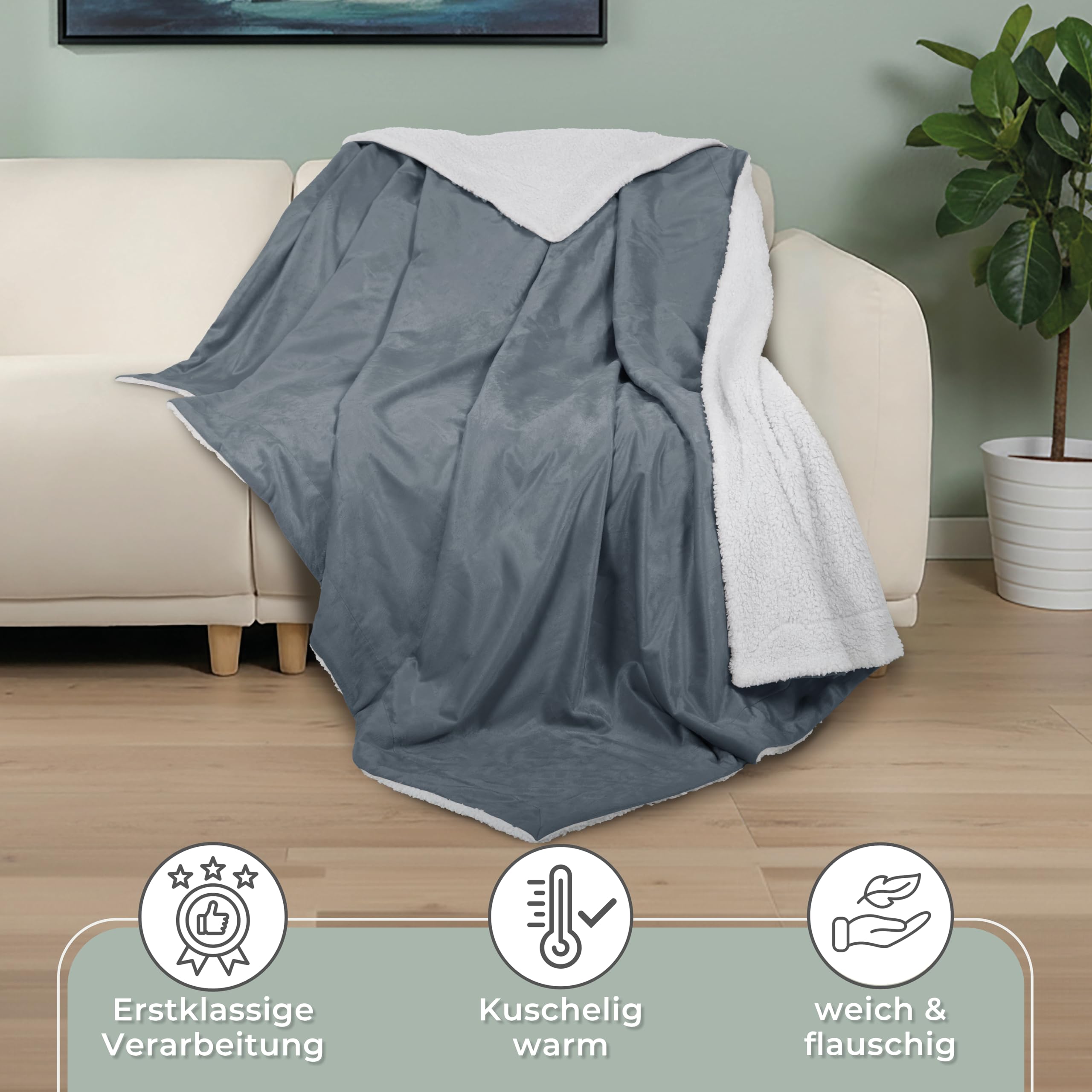 Gräfenstayn® Dicke Kuscheldecke flauschig & super weich - warme Sherpa-Fleecedecke in Lammfell-Optik als Wohndecke, Tagesdecke & Sofadecke - Überwurf Decke Sofa & Couch (Anthrazit 240x220)