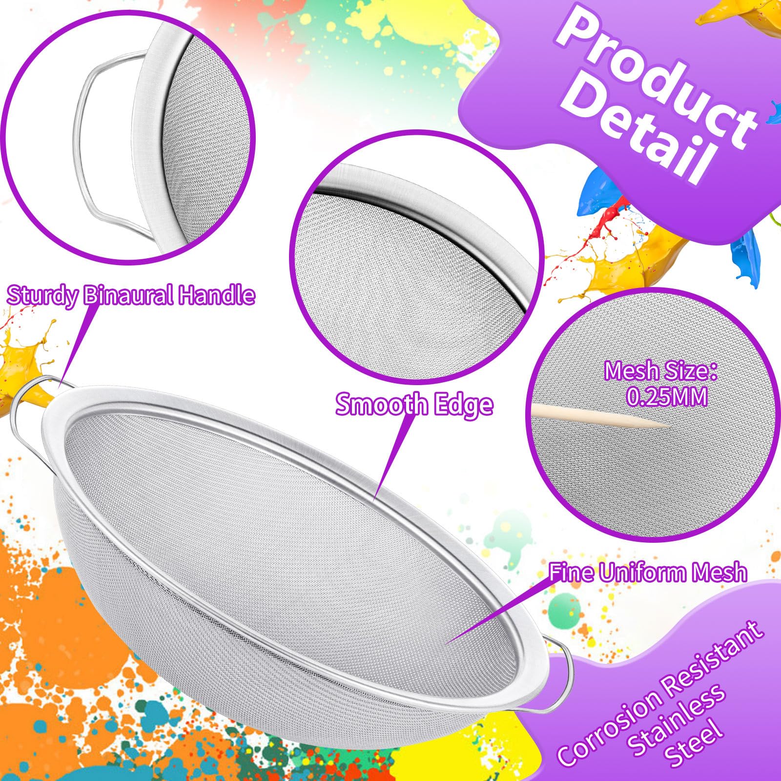 Snapklik.com : Suclain 2 Pack 60 Mesh Stainless Steel Paint Strainer ...