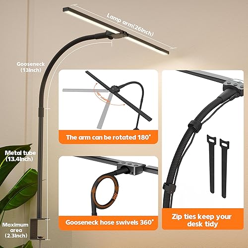 Miniatura 4 de Lámpara de escritorio para oficina en casa, luz de monitor de pantalla dual de 15 W con abrazadera, luz de computadora de cuello de cisne ajustable