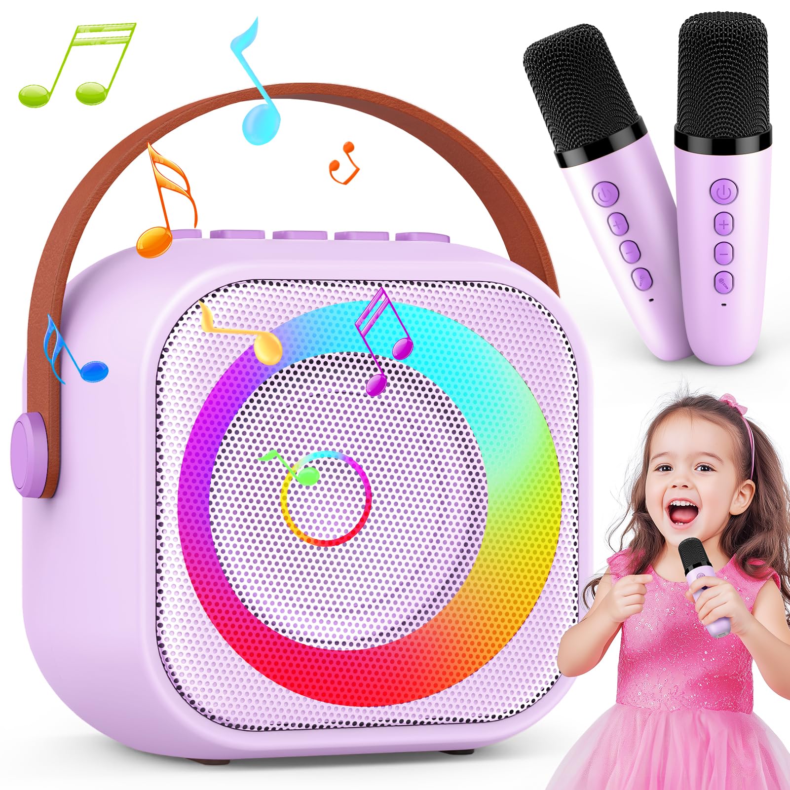 Regalo Niña 3 4 5 6 7 8 9 10 11 Años, Karaoke 2 Microfonos Inalambricos con Luces LED, Microfono Karaoke Infantil Juguetes Niña para Cantar - Regalo Navidad Niño