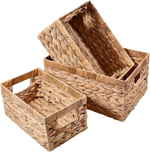 FREEBLOSS 3 Pcs Wicker Storage Basket 3 Sizes Natural Water Hyacinth Storage Bas