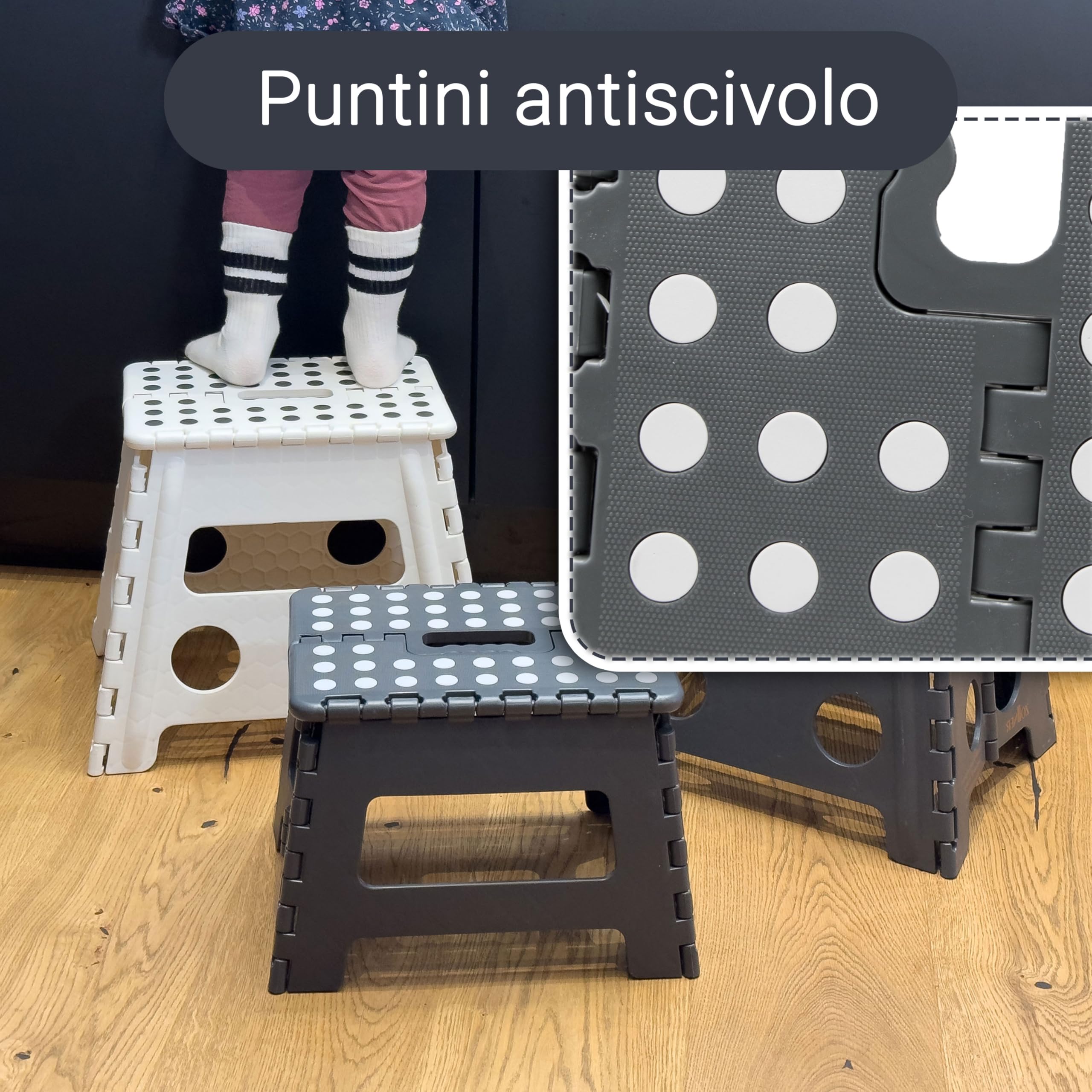 ZOLLNER Sgabello pieghevole - altezza 30 cm - sedia pieghevole - scaletta - per adulti o bambini - cucina, bagno, campeggio, stanza - colore grigio