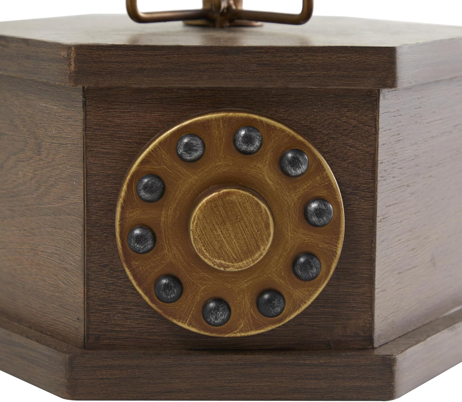 Deco 79 Wooden Antique Style Telephone with Brown Wooden Base, 12" x 9" x 13", Copper