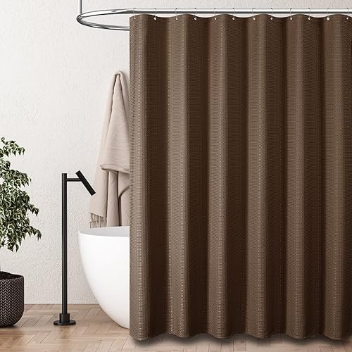 Miniatura 6 de Dynamene Cortina de ducha de tela larga  78 pulgadas de largo, tejido gofre, cortinas de ducha de tela ponderada para baño, juego de cortina de baño