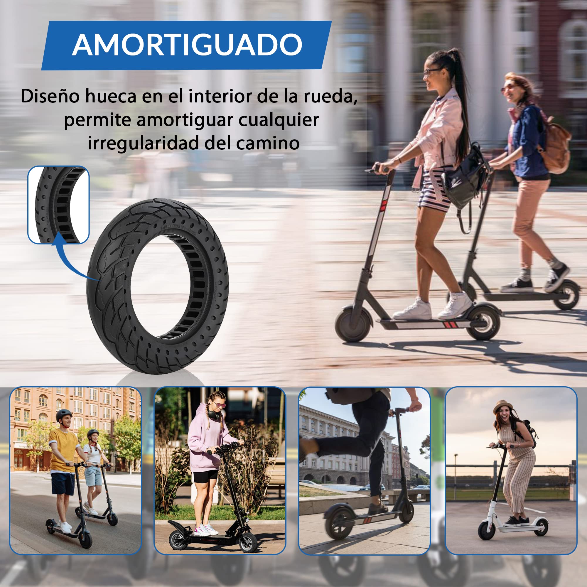 Ruedas Macizas 60/70-6.5 Neumatico 10 pulgadas 10x2.50 Rueda de Repuesto Antipinchazos para Patinete Eléctrico Segway Ninebot E3 E, Ninebot Max G30/G30D, Xiaomi 5/5 Max, Smartgyro K2 1Ud