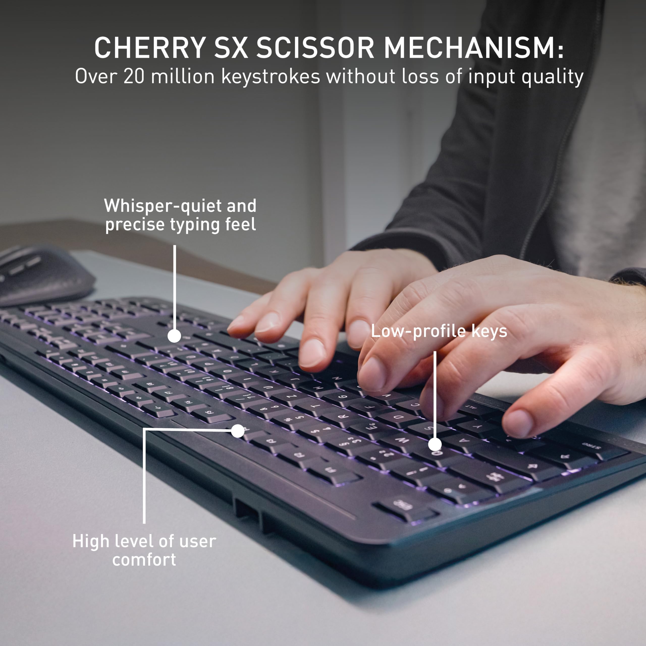 CHERRY STREAM DESKTOP ULTIMATE, Bezprzewodowy Zestaw Klawiatura-Mysz Do Wielu Urządzeń, Układ US (QWERTY), Z Ergonomiczną Myszą, Akumulatorowy, Czarny