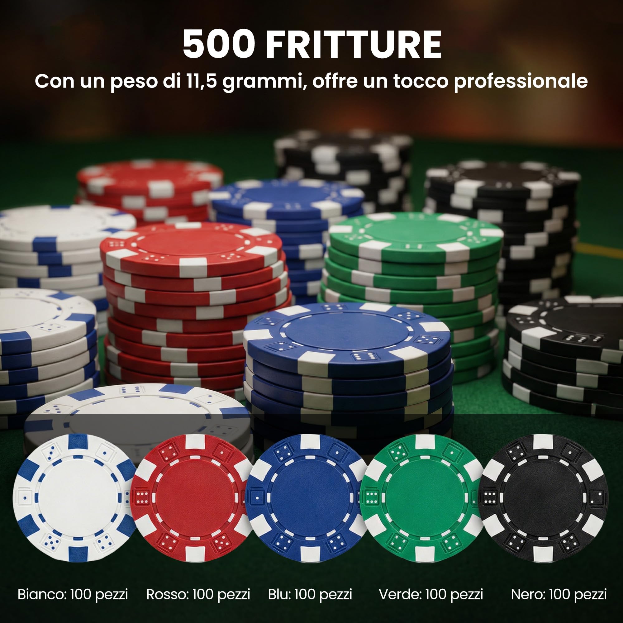 SPORTNOW Set da Poker Completo con 500 Fiches per 8 Giocatori Argento | Mescolatore di Carte, Distributore di Carte, 2 Mazzi, Tappetino, 5 Dadi, Pulsante Dealer, Valigetta