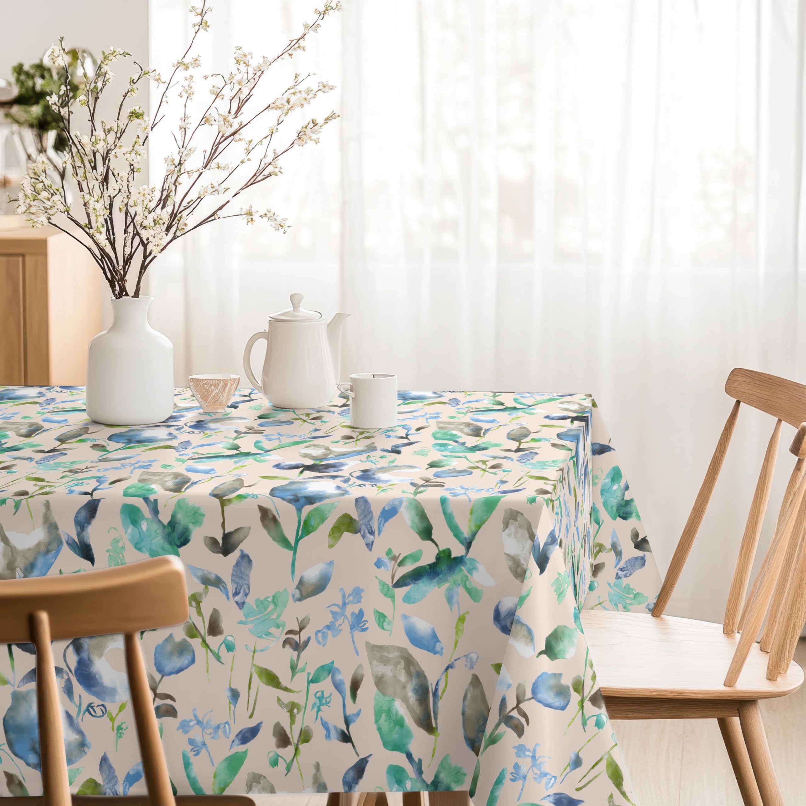 Martina Home Blue Watercolour Resin Coated Tablecloth 220cm x 140cm