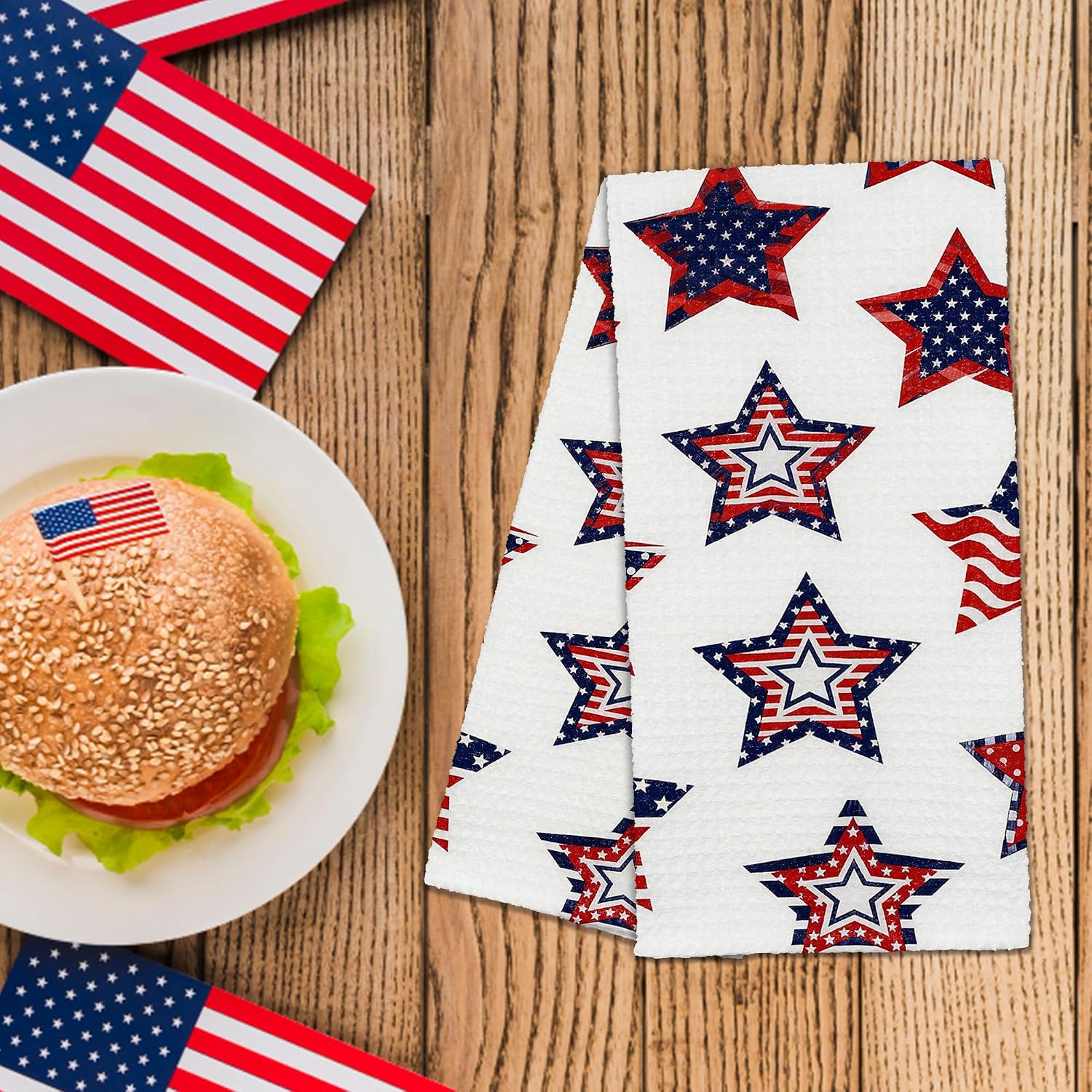 Patriotic Star Dish Hand Towel, 16"x24" 4th of July Kitchen Bathroom Towel, American Flag Decorative Holiday Towel, Independence Day Housewarming Gift for Home - A01