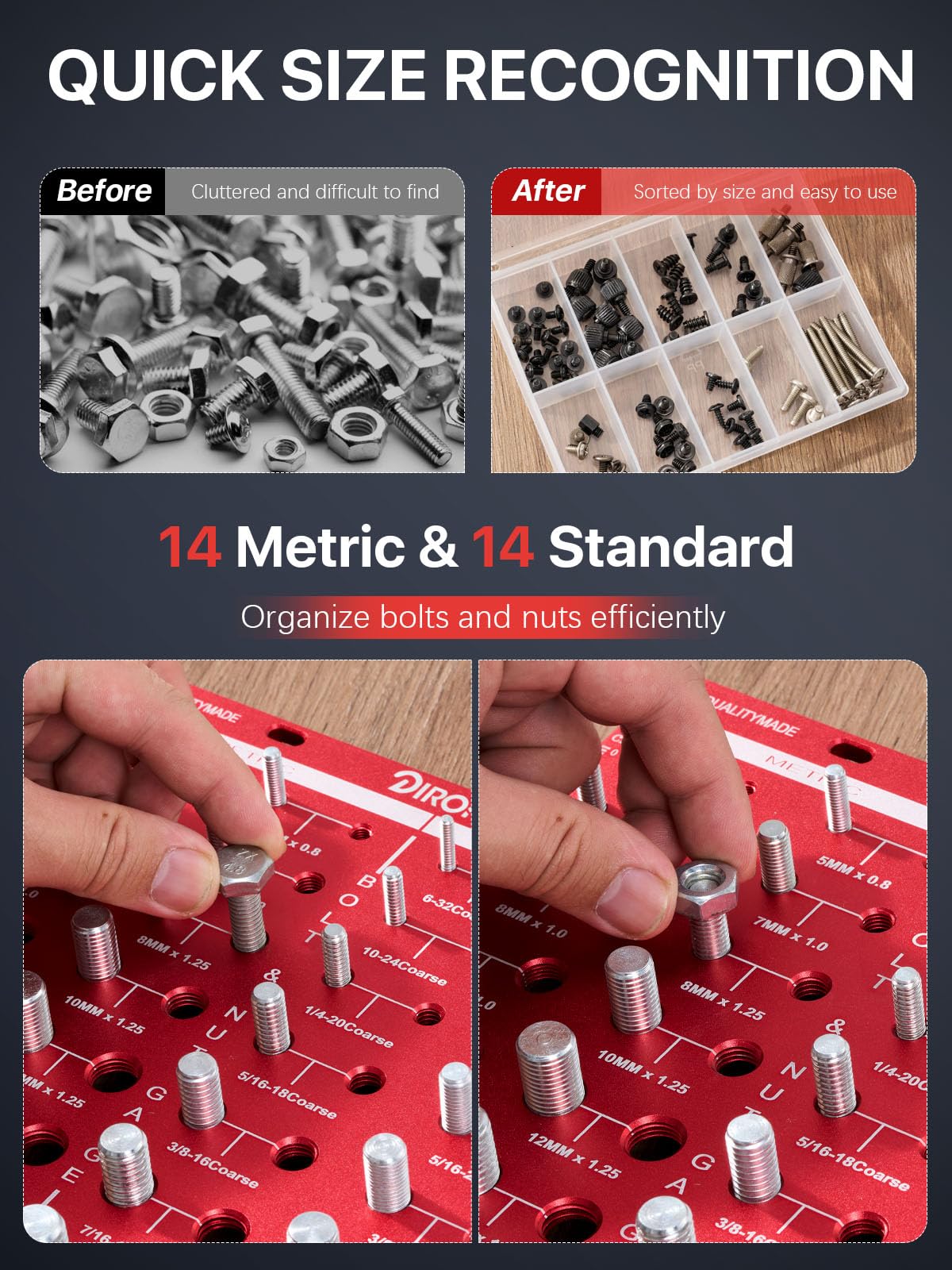 Thread Checker 28 Nut And Bolt Thread Checker Industrial Grade Bolt Size And Thread Identifier Gauge 14 Standard And 14 Metric Bolt And Nut Gauge - View #3