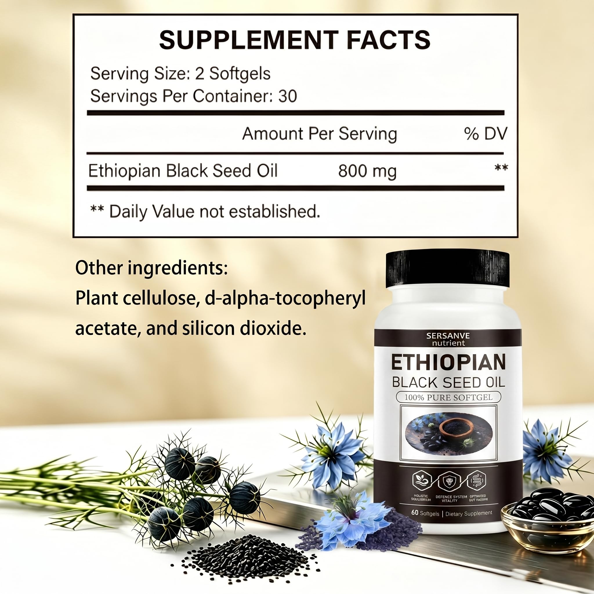 Ethiopian Black Seed Oil Softgels, 4.64% Thymoquinone, Cold Pressed — Amazon image 3