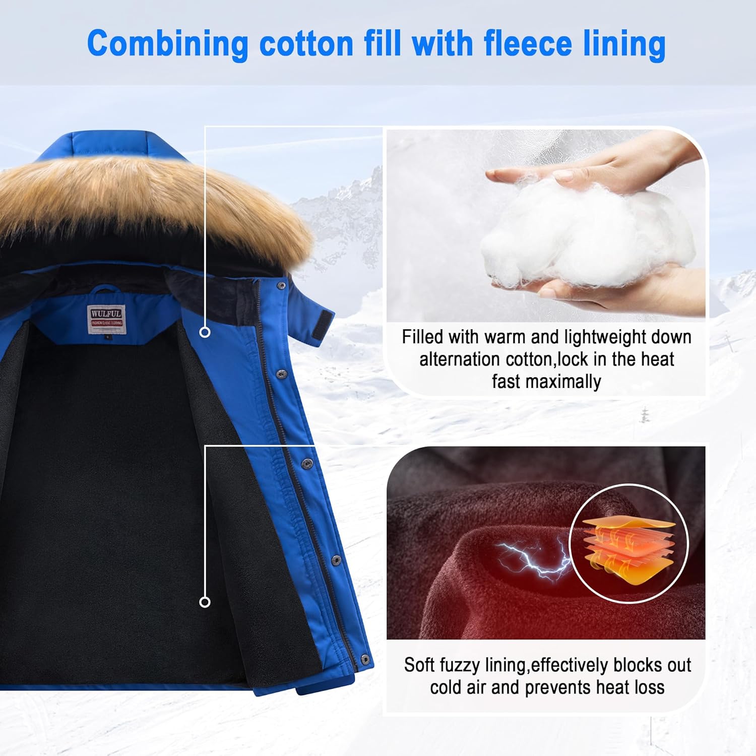 WULFUL Boy's Girls Winter Coats Waterproof Fleece Lined Puffer Jackets Kids Thicken Outerwear With Detachable Hood - Image 3