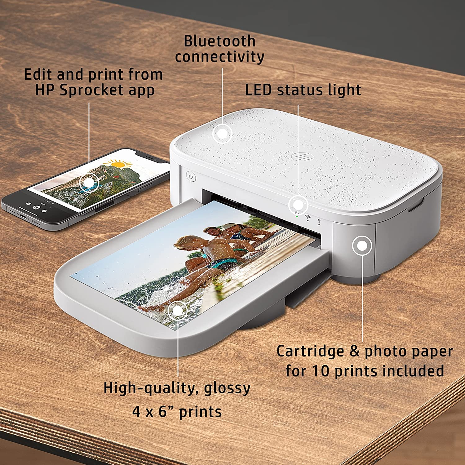 HP Sprocket Studio Plus Stampante Wi-Fi – Stampa in modalità wireless foto 4x6 + Sprocket Studio Plus 10,2 x 15,2 cm Carta fotografica e cartucce (include 108 fogli e 2 cartucce)