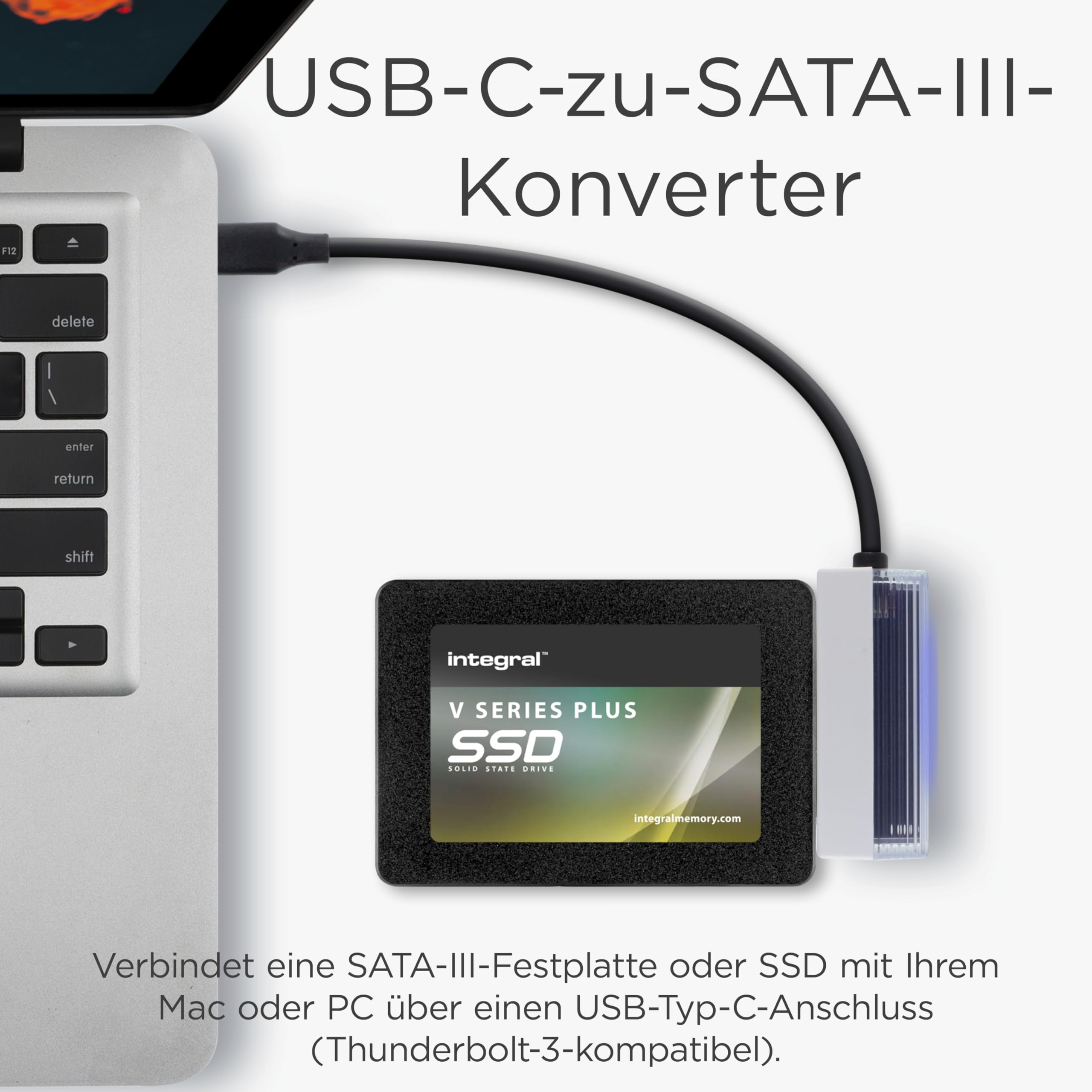 Integral Adapter USB-C na SATA SSD z kablem, 2,5-calowy dysk twardy SATA na USB typu C, kompatybilny z HDD i SSD I/II
