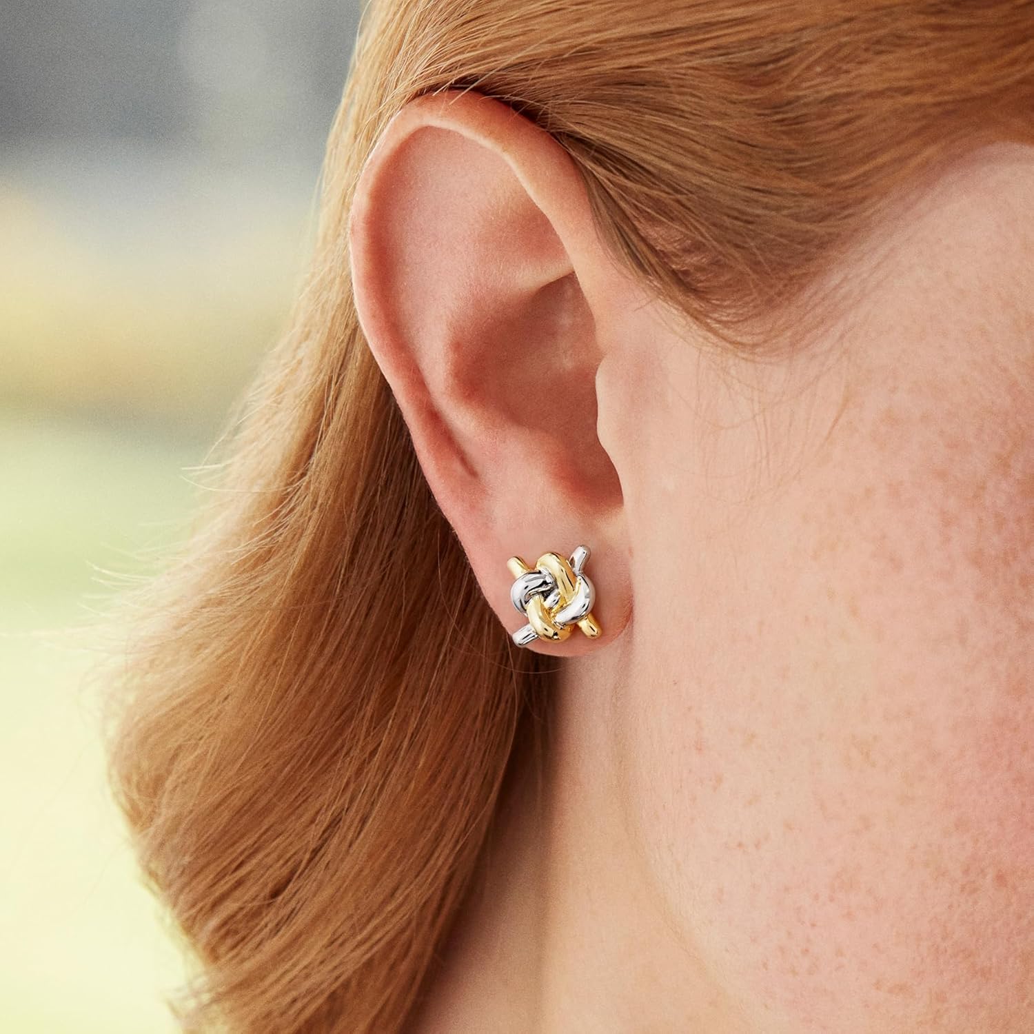 CHIC & ARTSY Love Knot Earrings 18K Gold Plated 925 Sterling Silver Tri-tone White,Yellow,Love Knot Stud Earrings Dainty 8mm 10mm High Polished Stud Earrings for Women - Image 2