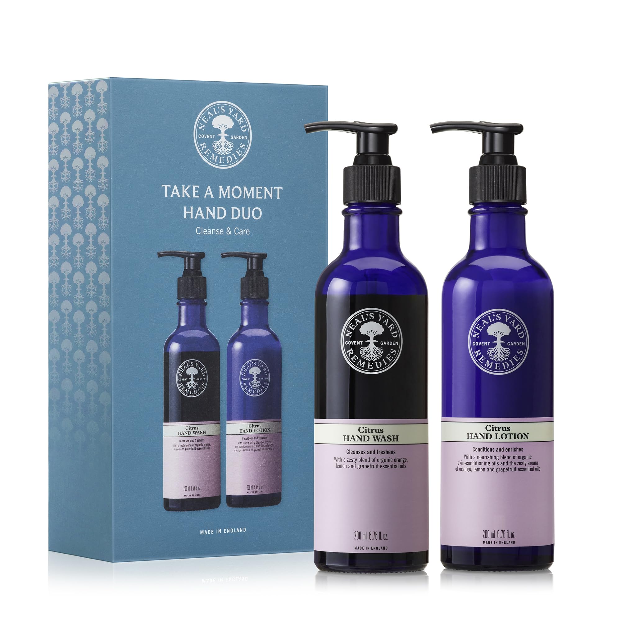 Neal's Yard Remedies Take A Moment Citrus Gift Set, Hand Wash & Hand Lotion With Essential Oils, Vegan & Cruelty-Free, Set of 2