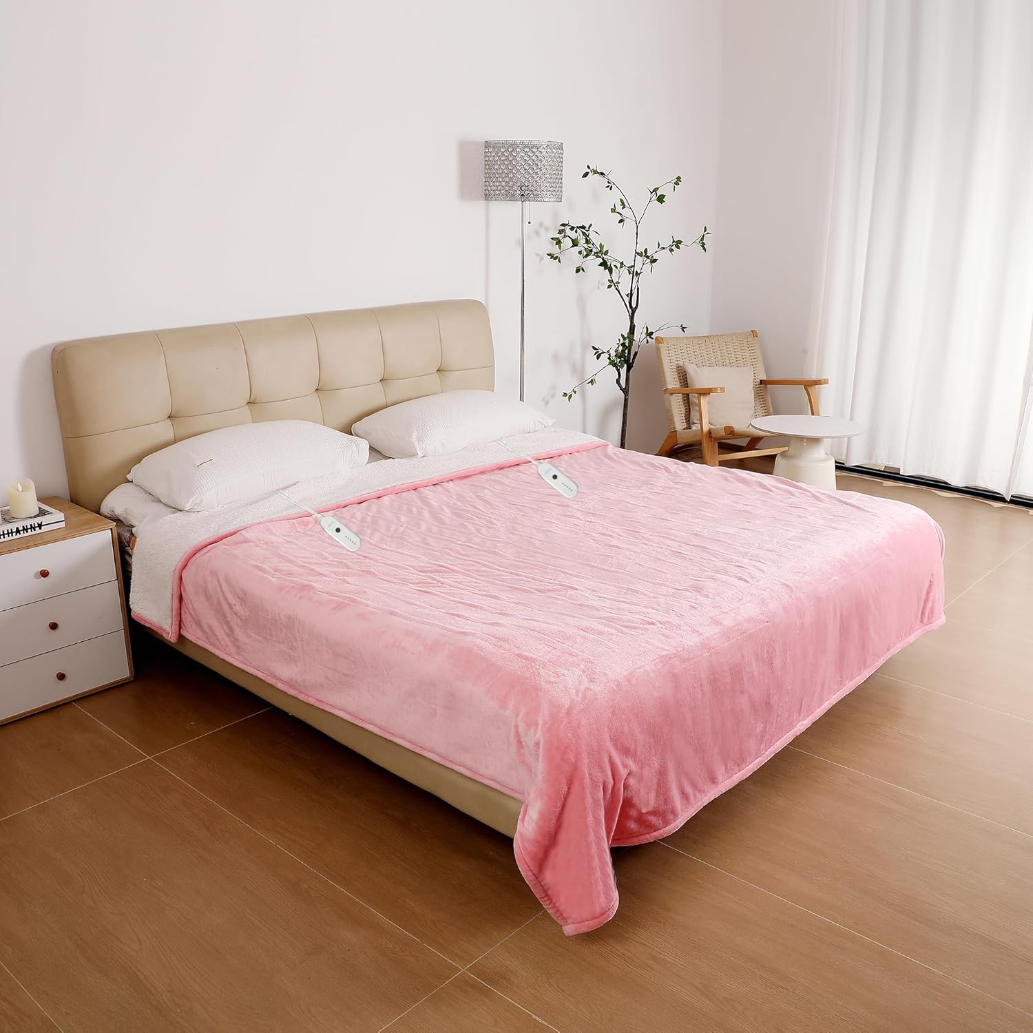 ESTINGO Heated Blanket Queen, Dual Control Electric Blanket Queen Size with 5 Heating Levels & 10 Hours Auto Off, Machine Washable Plush Heating Blanket for Bed Camping Office 84" x 90", Pale Pink - Image 6