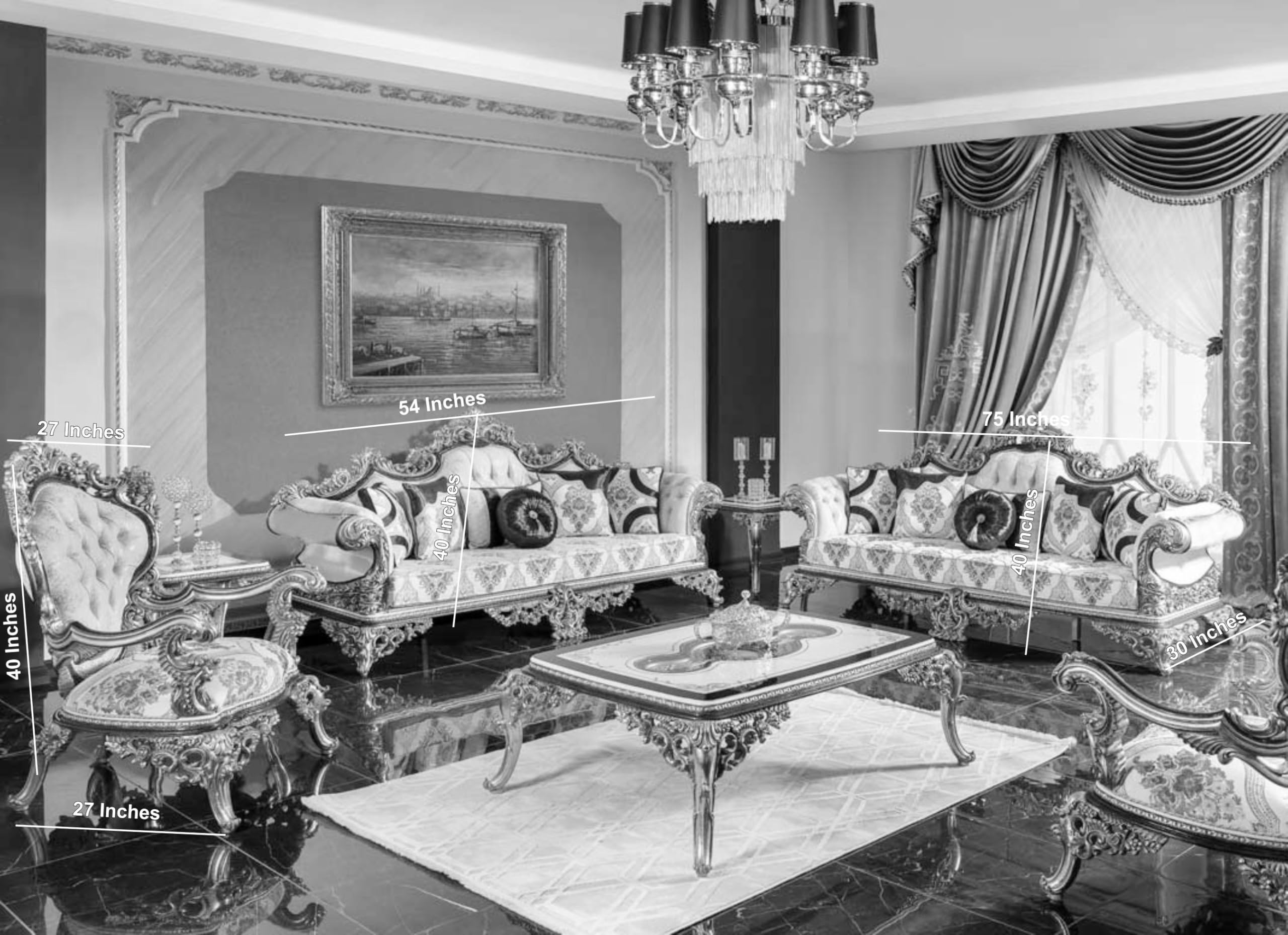 ALISHAANK Turkish Style Saltanate Luxury Teak Wood Sofa Set 6