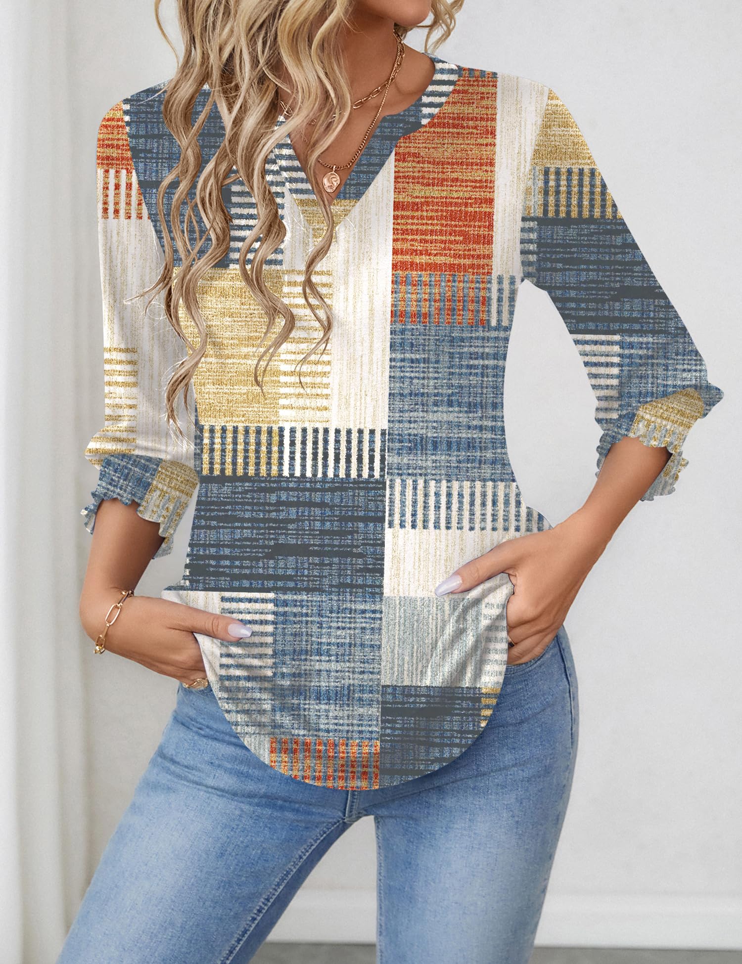 LOMON Women's 2025 Fashion Tops 3/4 Length Sleeve Business Casual Blouses Summer Tees Shirts