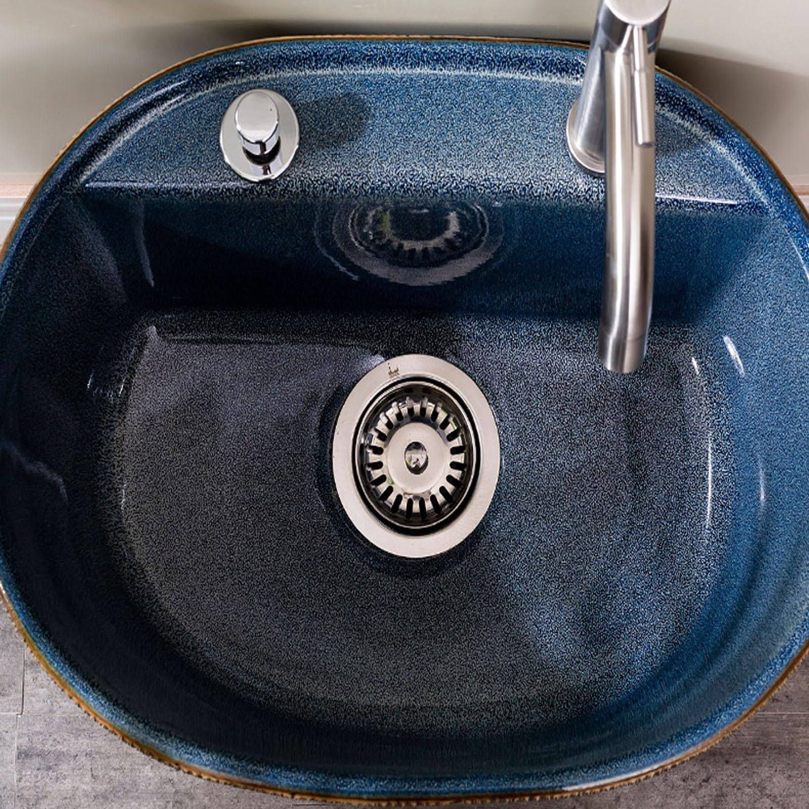 Keramik-Spülbecken mit Abfluss und Wasserhahn, Bodenmontage, Waschbecken für Haushalt, Restaurant und Außenbereich