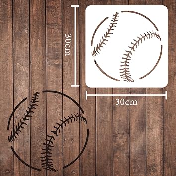 FINGERINSPIRE Large Sports Stencil (12x12/30x30cm) Reusable Baseball Stencil Template White Plastic Painting Stencils for DIY Crafts Projects (Square)
