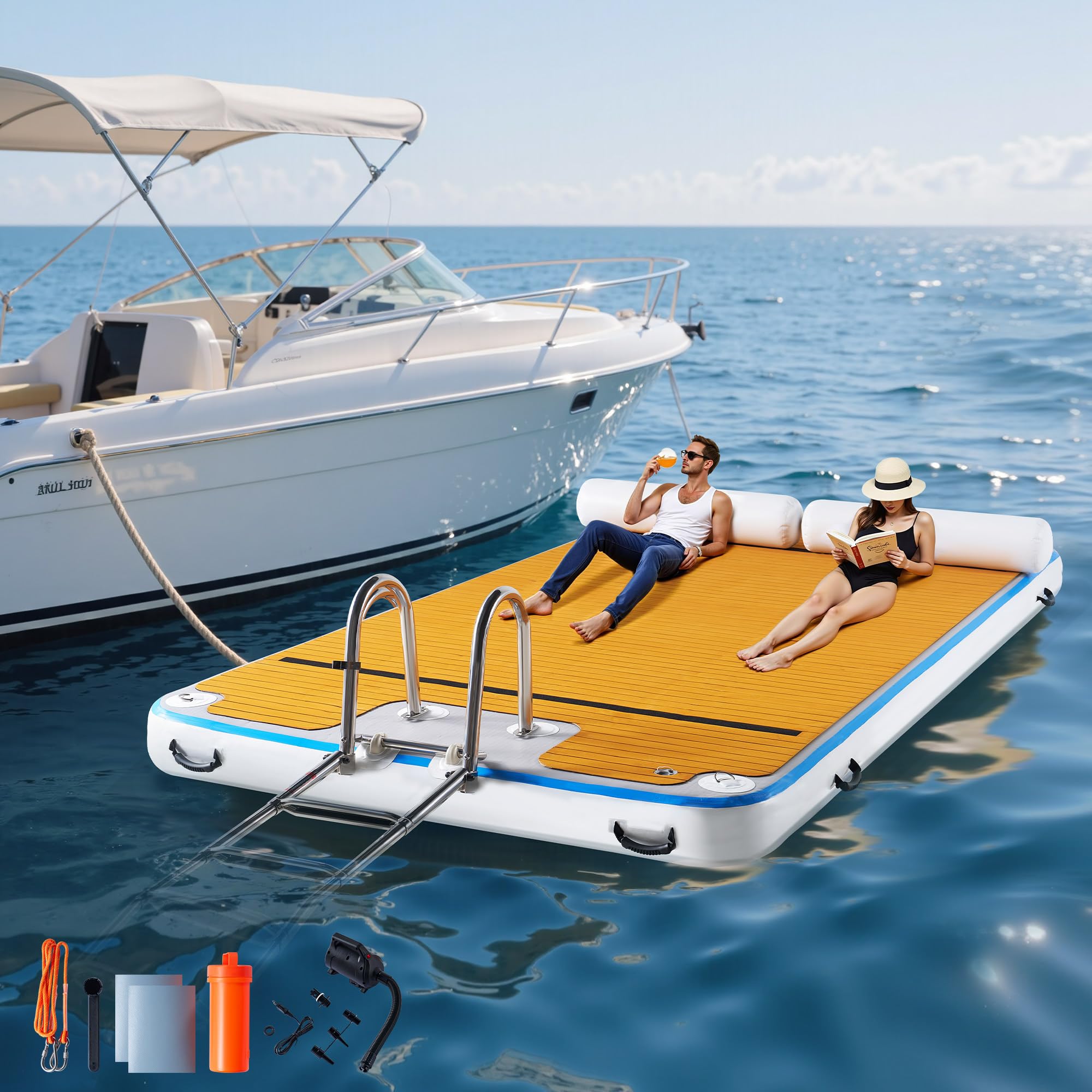 Albott Inflatable Floating Dock with Portable Carry Bag and Ladder, Heavy-Duty Non-Slip Surface Water Platform